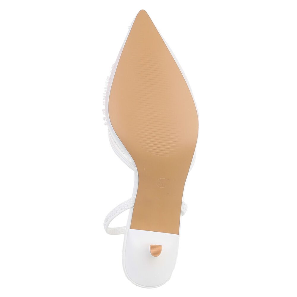 Ital-Design Damen Slingback-Pumps mit Perlenstickerei & High Heel Schnürpumps (92214465) Pfennig-/Stilettoabsatz Pumps in Weiß