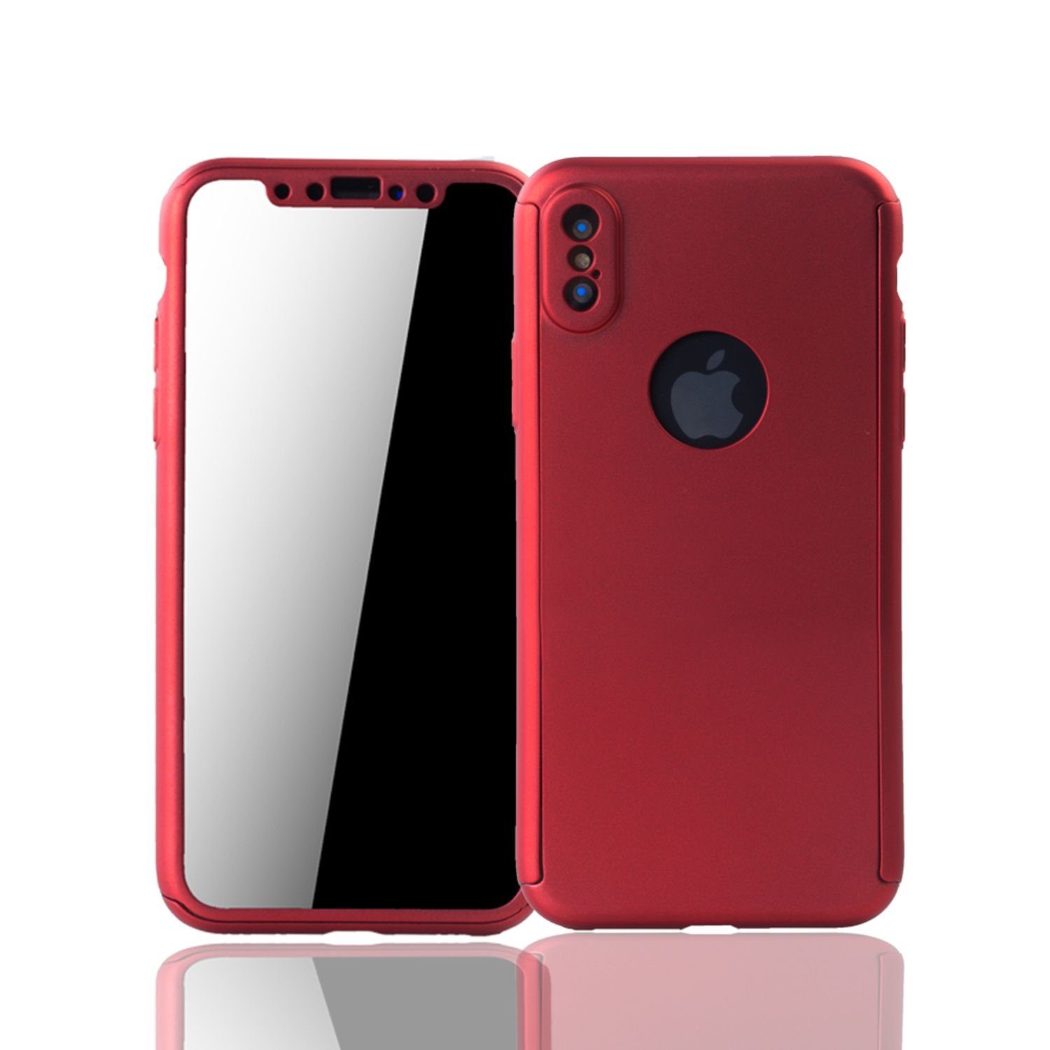 König Design Handyhülle Apple iPhone X, Apple iPhone X / iPhone XS  Handyhülle 360 Grad Schutz Full Cover Rot