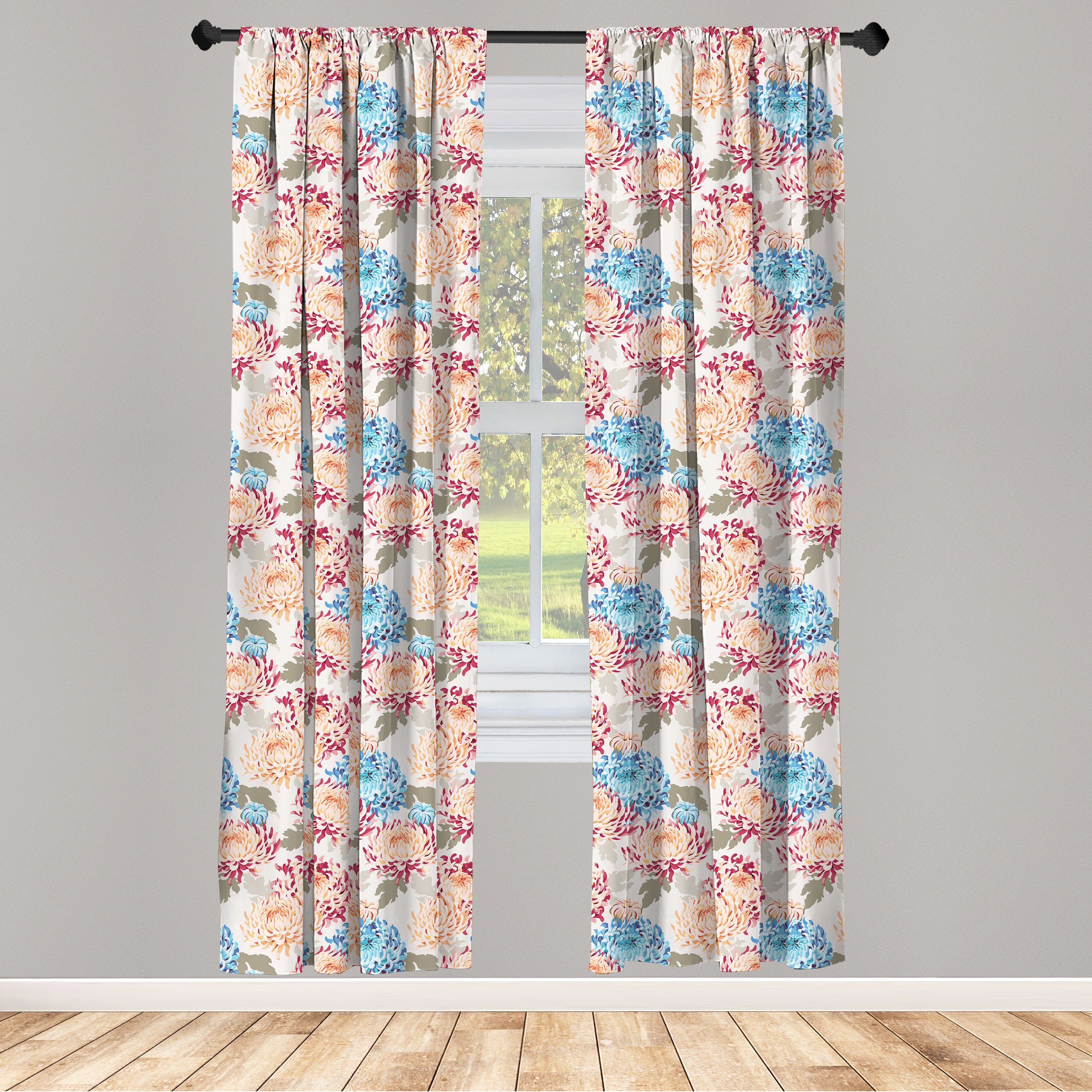 Gardine Vorhang für Wohnzimmer Schlafzimmer Dekor, Abakuhaus, Microfaser, Vintage Blumen Chrysanthemeentwurf