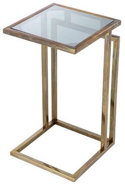 Casa Padrino Beistelltisch Luxus Beistelltisch Vintage Messing / Grau 33 x 33 x H. 60 cm - Edelstahl Tisch mit Glasplatte - Möbel - Luxus Möbel - Luxus Einrichtung - Luxus Interior