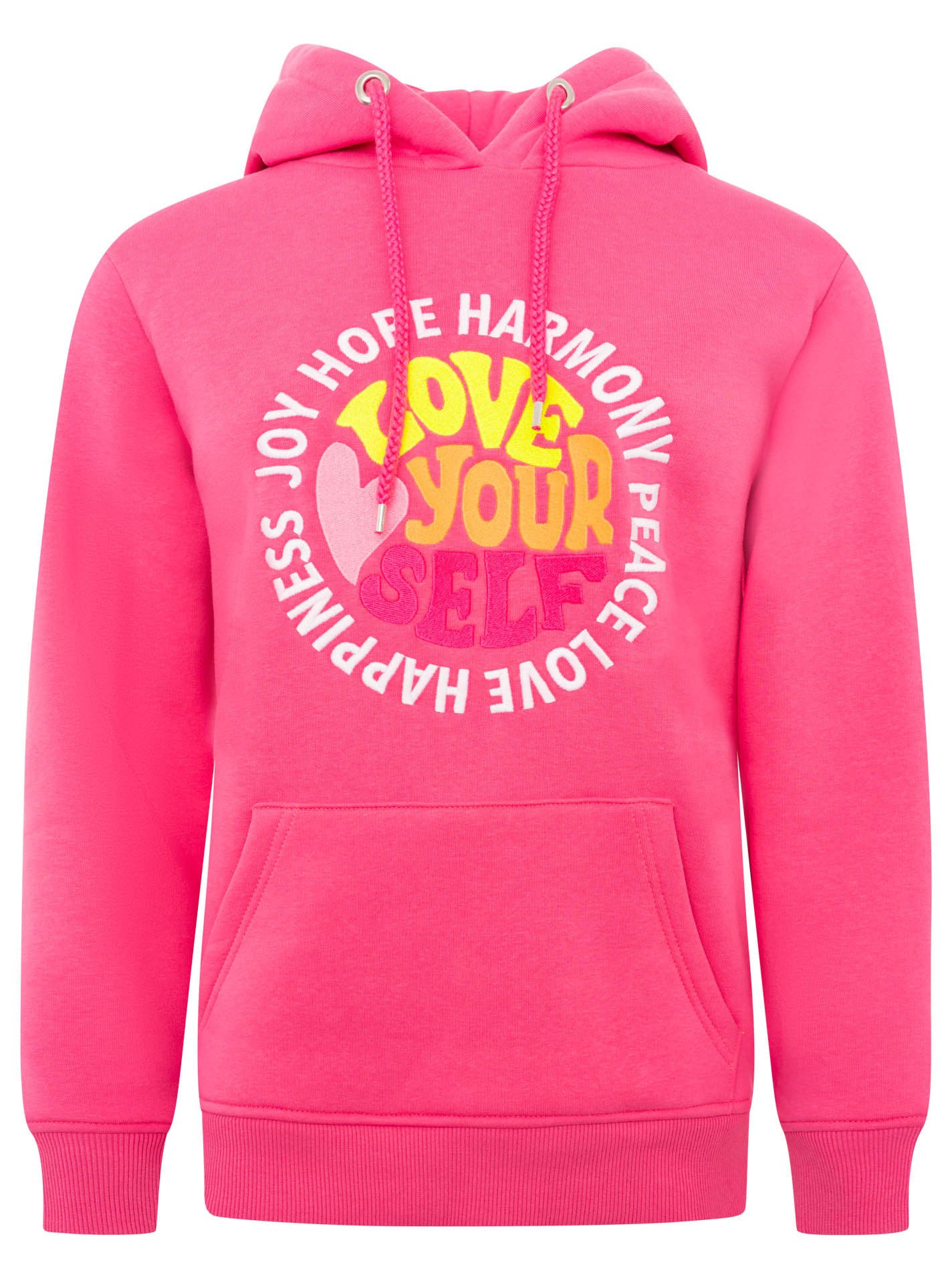 Zwillingsherz Hoodie "Love Yourslef" runde große Frontstickerei, farbige Ko günstig online kaufen