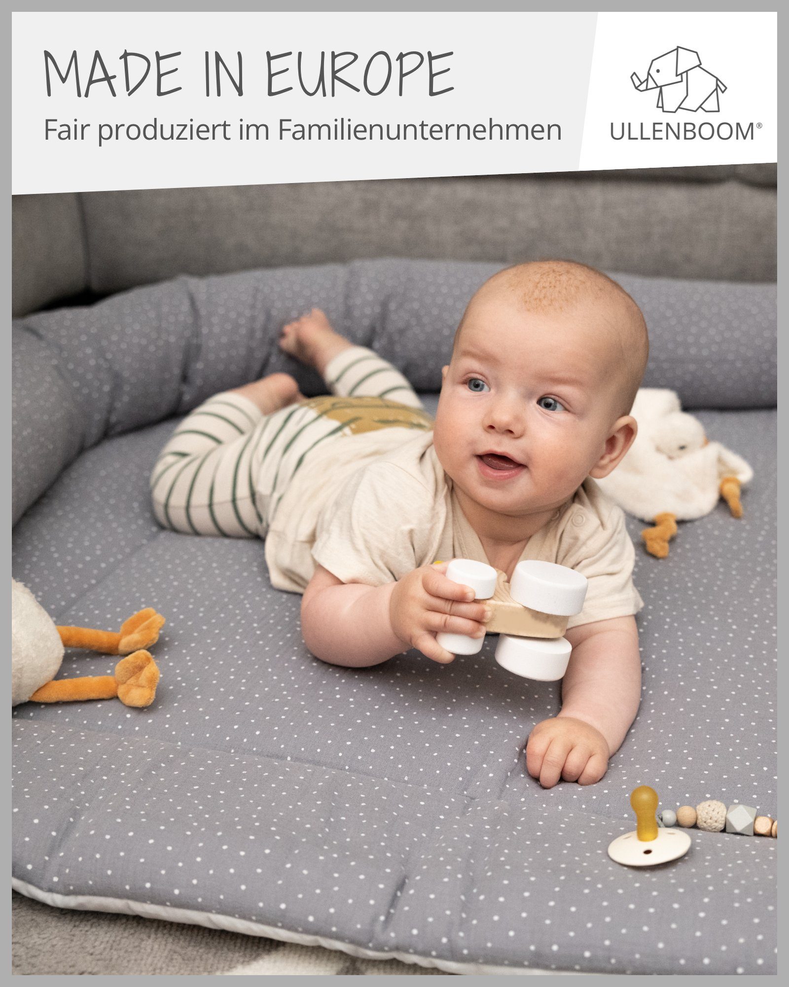 Krabbeldecke Baby EU), in Dick verschiedenen Grau" Größe (Made "Musselin in Baumwolle, Außenstoff 100% gepolstert, ®, ULLENBOOM Krabbeldecke