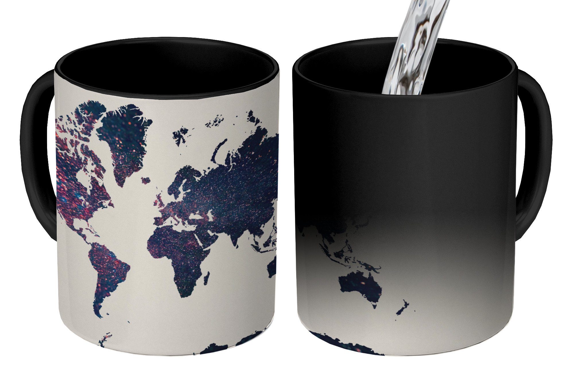 MuchoWow Tasse Weltkarte - Sterne - Weltraum, Keramik, Farbwechsel, Kaffeetassen, Teetasse, Zaubertasse, Geschenk | Tassen