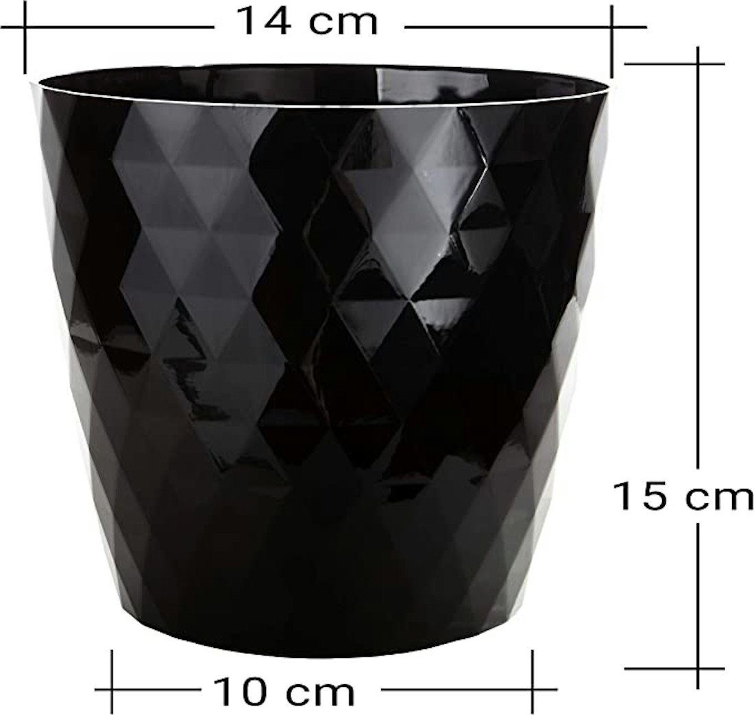 Centi Kräutertopf Blumentopf schwarz 3er Facetten Optik Set, cm in St), (3 (Oben) Durchmesser 14