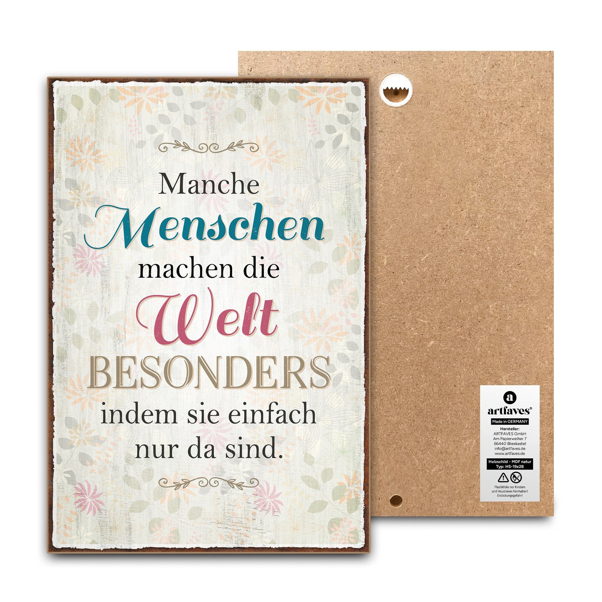 ARTFAVES Holzbild Schild mit Spruch - Manche Menschen machen die Welt besonders - Freund