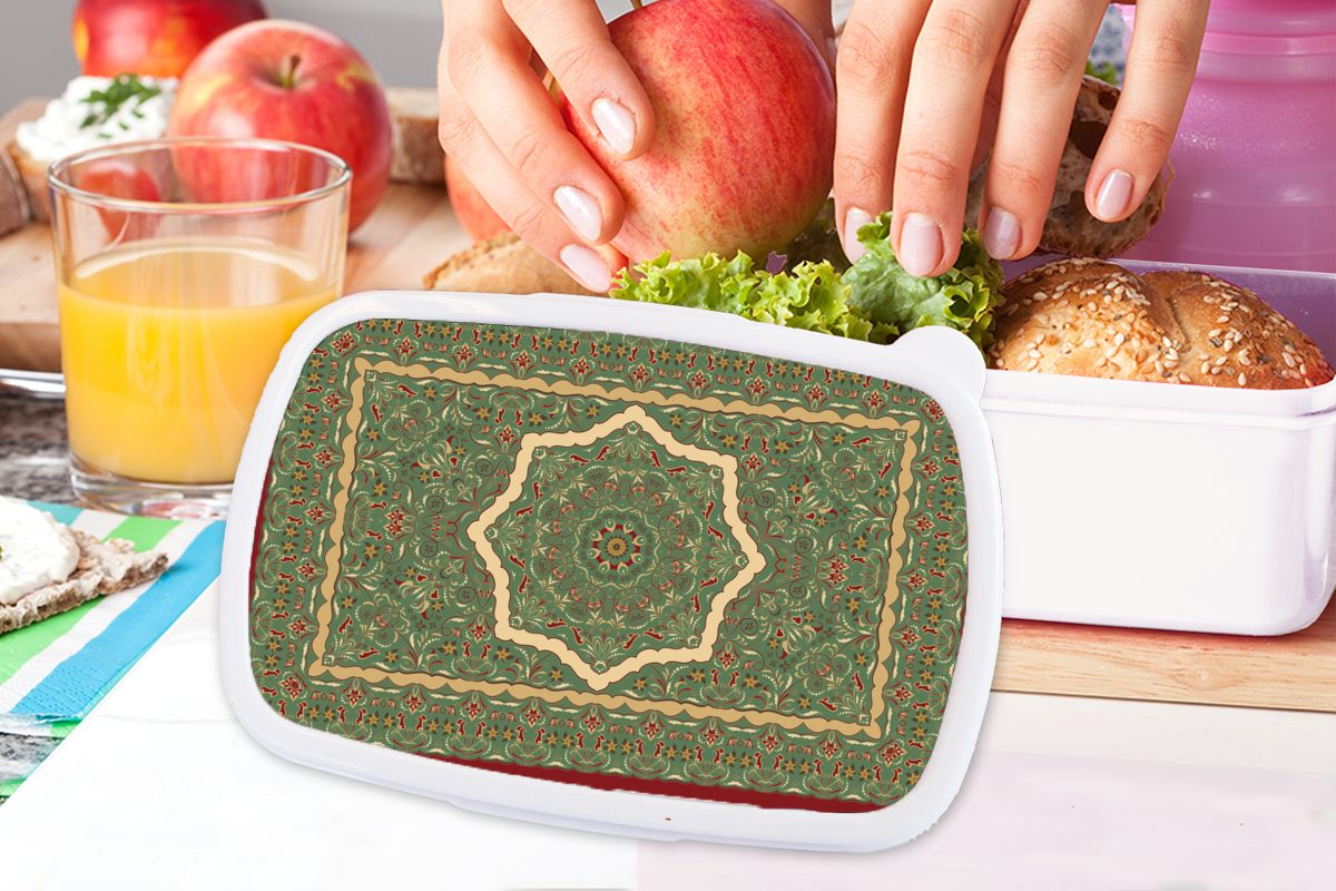 Persische und für - Jungs Teppiche (2-tlg), Brotbox Teppiche für Mandala - weiß Brotdose, Kunststoff, - Erwachsene, Kinder und MuchoWow Grün, Mädchen Lunchbox