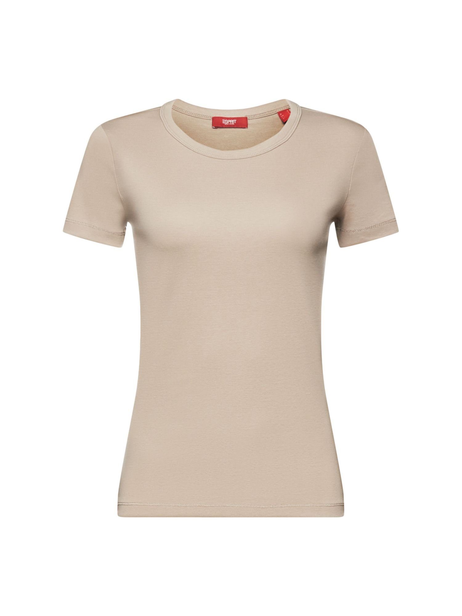 Esprit T-Shirt Rundhals-T-Shirt, 100 % Baumwolle (1-tlg) LIGHT TAUPE