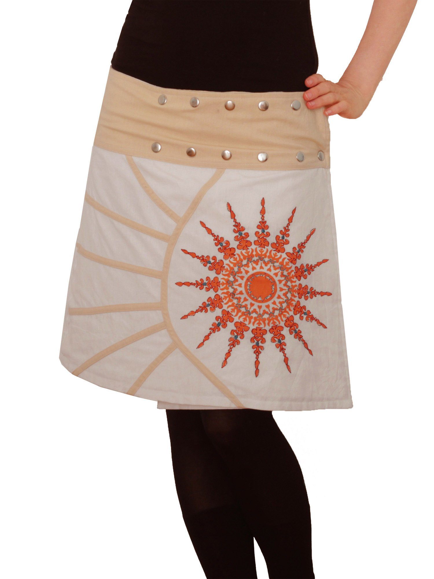 PUREWONDER Wickelrock Damen Rock mit Mandala-Blume bestickt sk193 Baumwolle Einheitsgröße