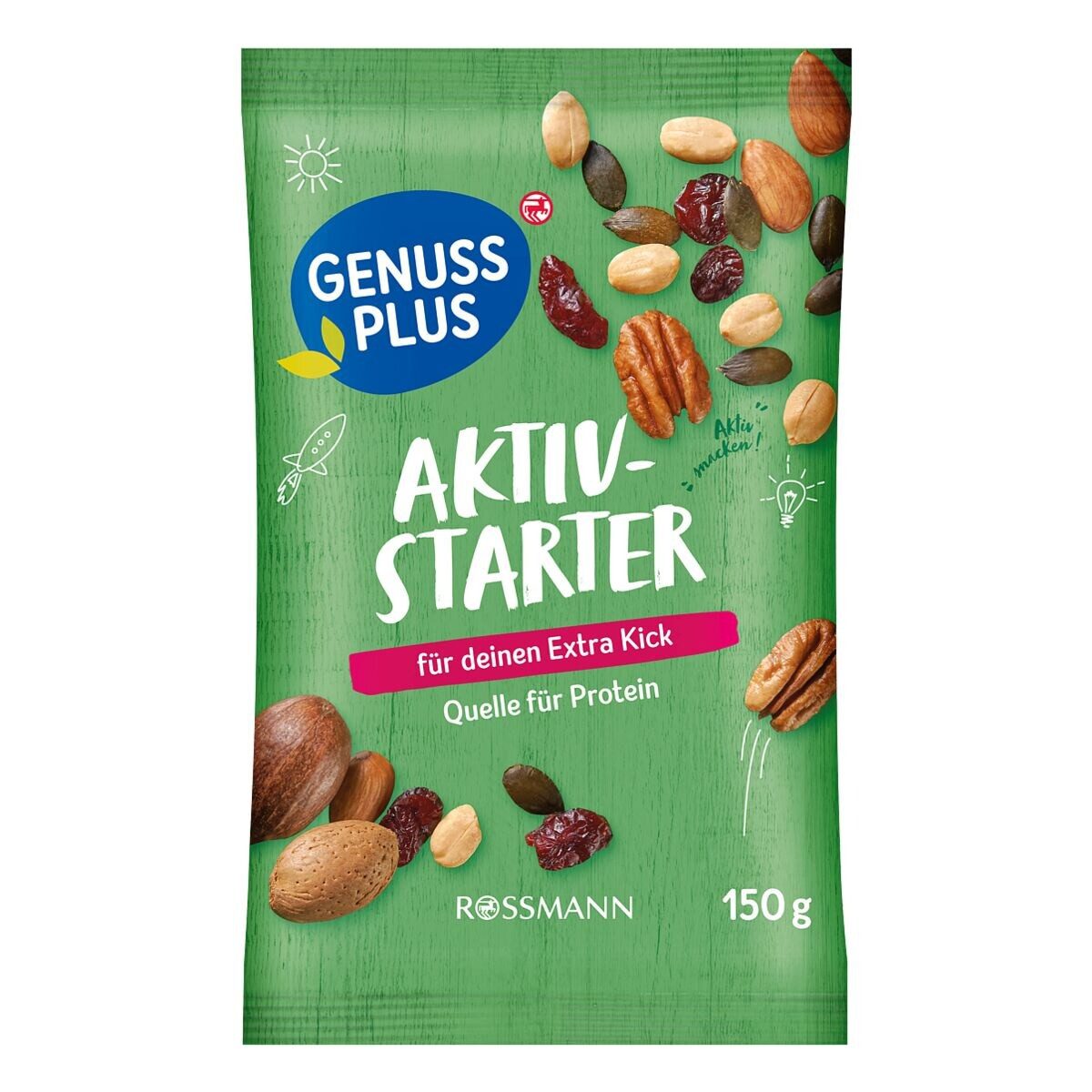 GENUSS PLUS Nüsse Aktiv-Starter, Nuss-Mix 150 g, vegan / glutenfrei / laktosefrei