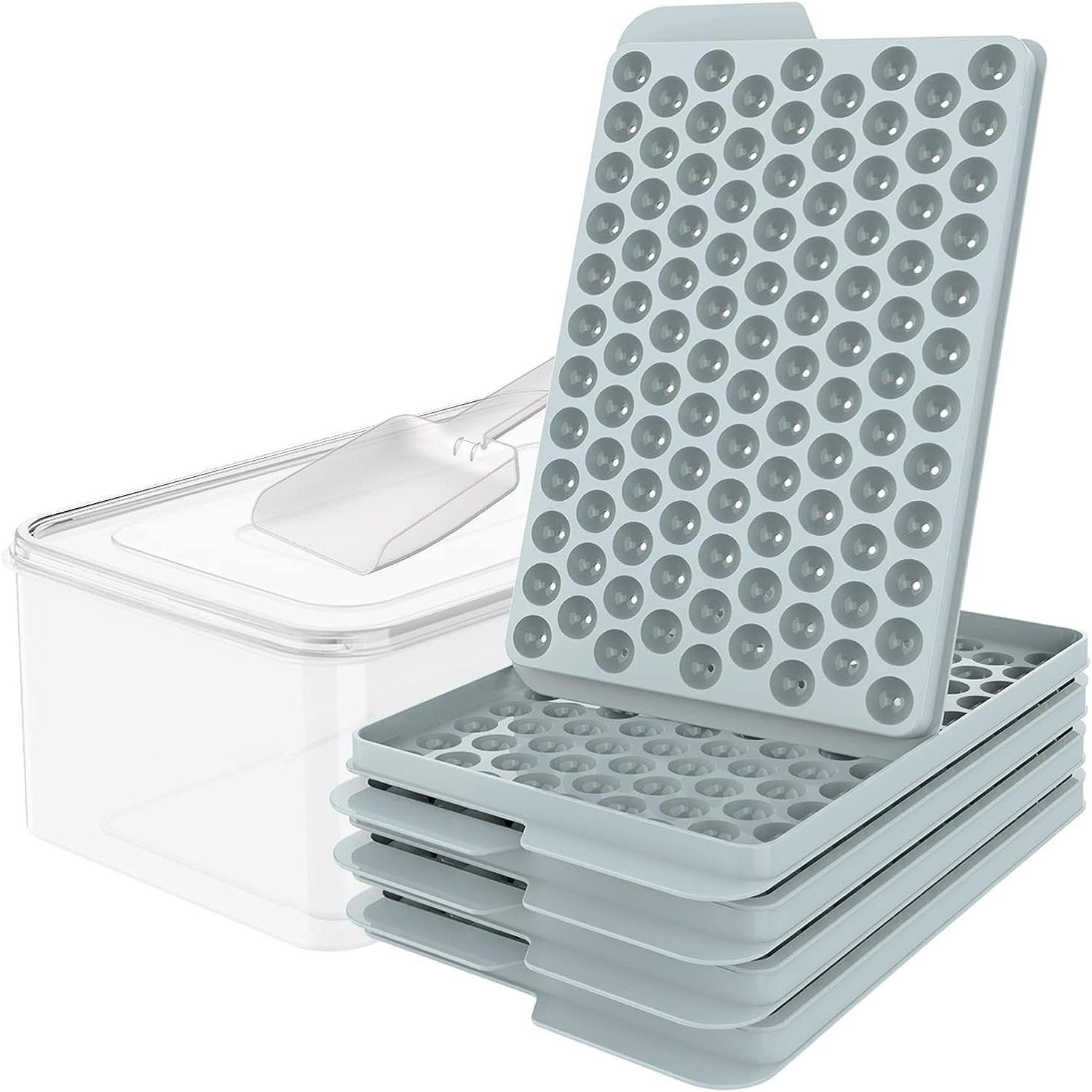 yozhiqu Eiswürfelform Mini-Eiswürfelform – 104 kleine Eiswürfel (4er-Set), Box + Schaufel, (4-tlg), Verbesserte Form - Inklusive Behältern und Schaufel