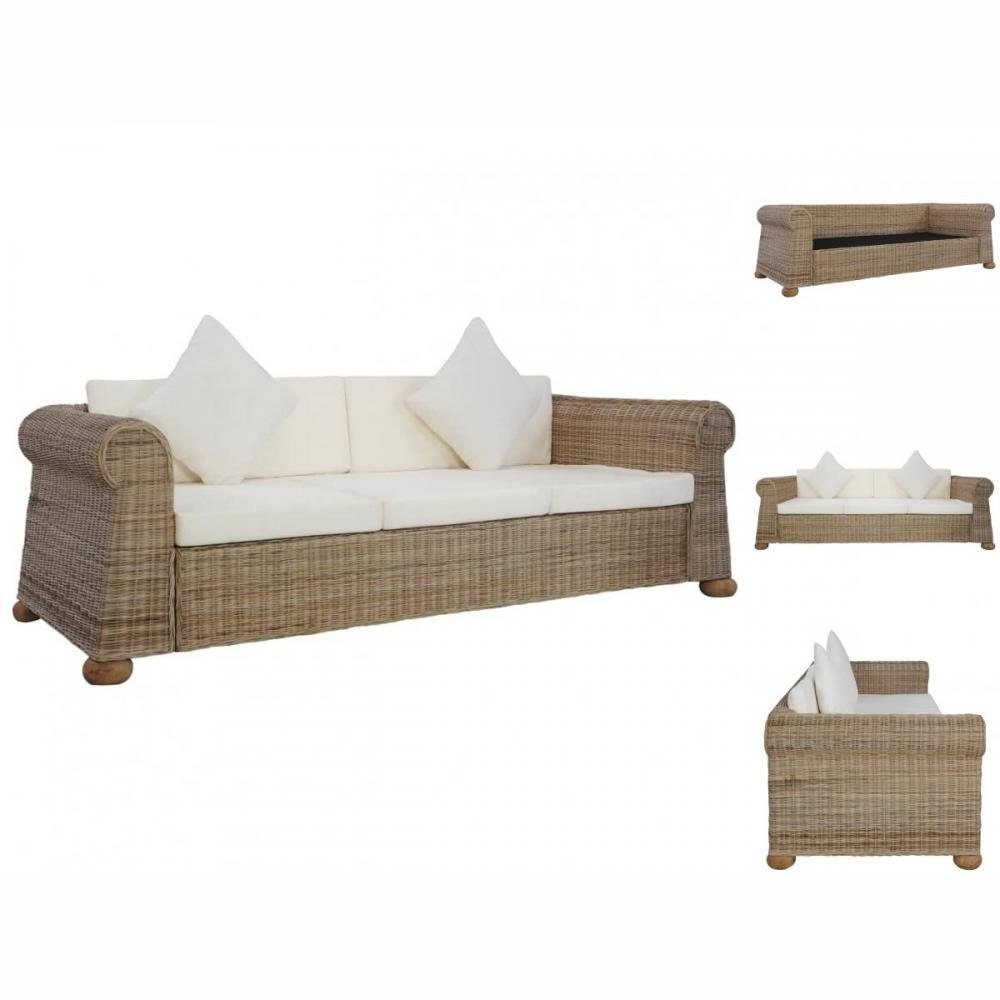 vidaXL Sofa 3-Sitzer-Sofa mit Polstern Natürliches Rattan Couch