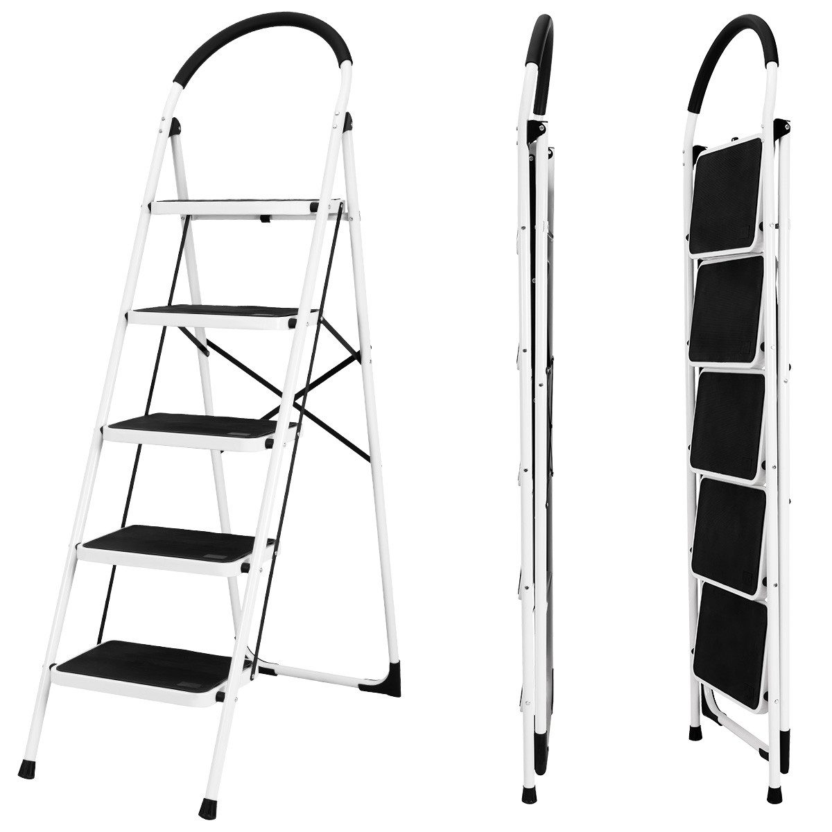 Craftfull Klapptritt Eisen 3 Jahre Garantie Klappleiter 2-5 Stufen (Stehleiter, Doppelleiter. Sicherheitsleiter, Multifunktionsleiter, Vielzweckleiter, Mehrzweckleiter, Anti-Rutsch Leiter, Sicherheitsbügel), Haushaltsleiter, Stufen Leiter, Arbeitsleiter klappbar, Trittleiter