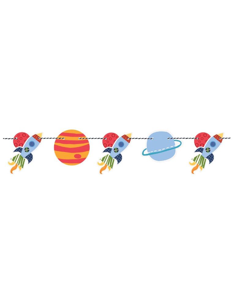Unique Kostüm Papiergirlande Planeten und Raketen bunt 1,5 m