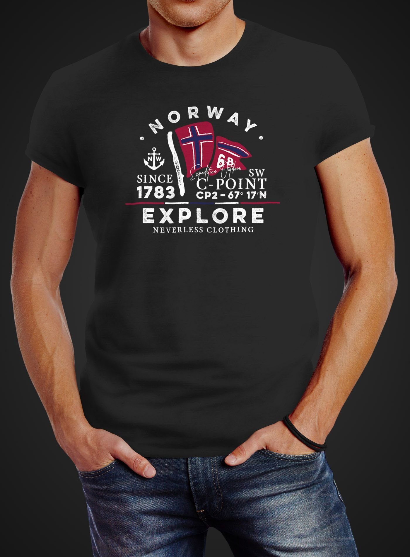 Neverless Print-Shirt Herren T-Shirt Norway Explore norwegische Flagge Norw günstig online kaufen