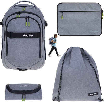 BESTWAY Schulrucksack Evolution Packer 40177 (Set, 4 Teile Rucksack Sportbeutel Mäppchen Laptophülle), Schultasche Rucksack Schulmappe +rtm lh