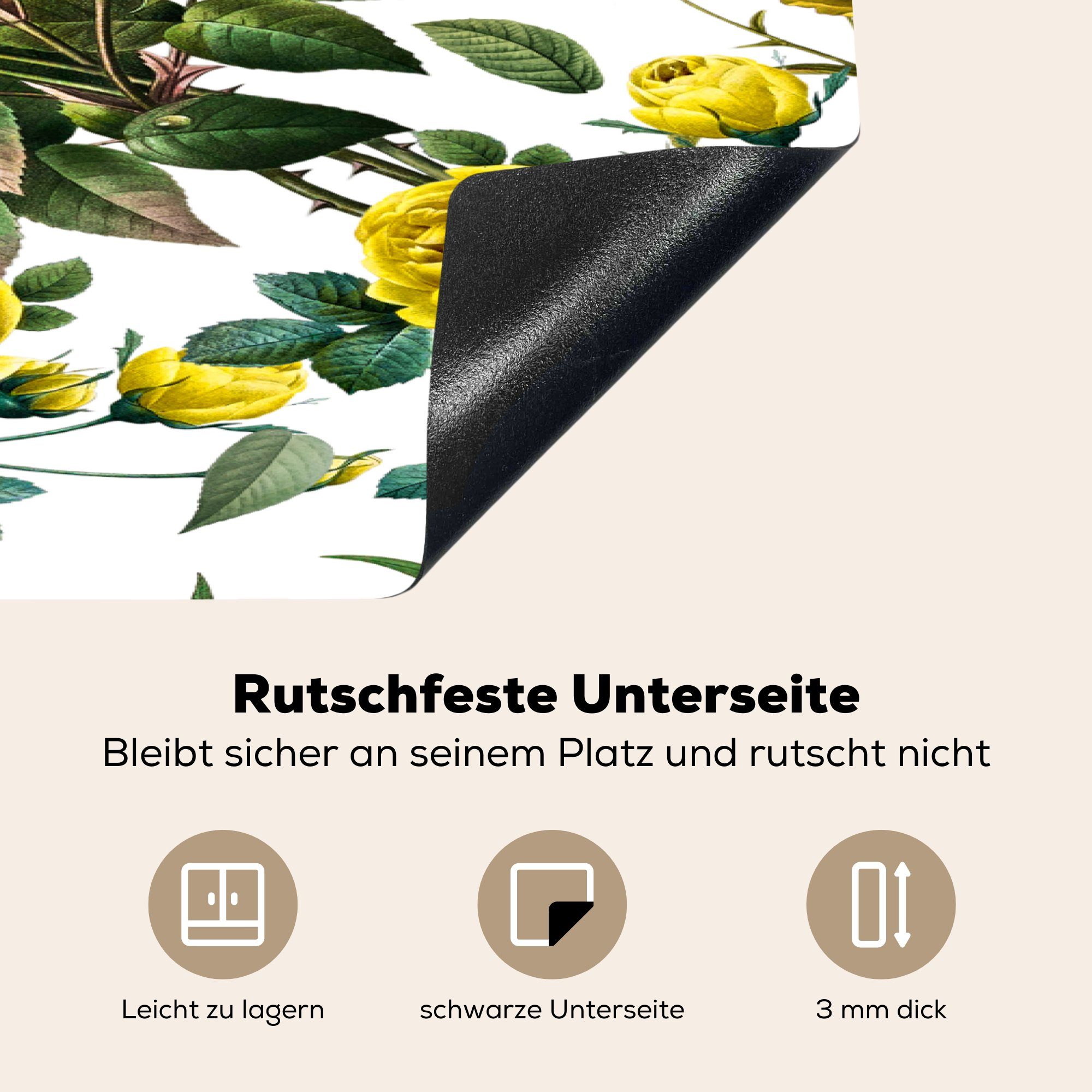 81x52 Vinyl, tlg), Herdblende-/Abdeckplatte Schmetterling, Induktionskochfeld küche, Blumen cm, für Schutz - (1 - die Ceranfeldabdeckung Gelb MuchoWow