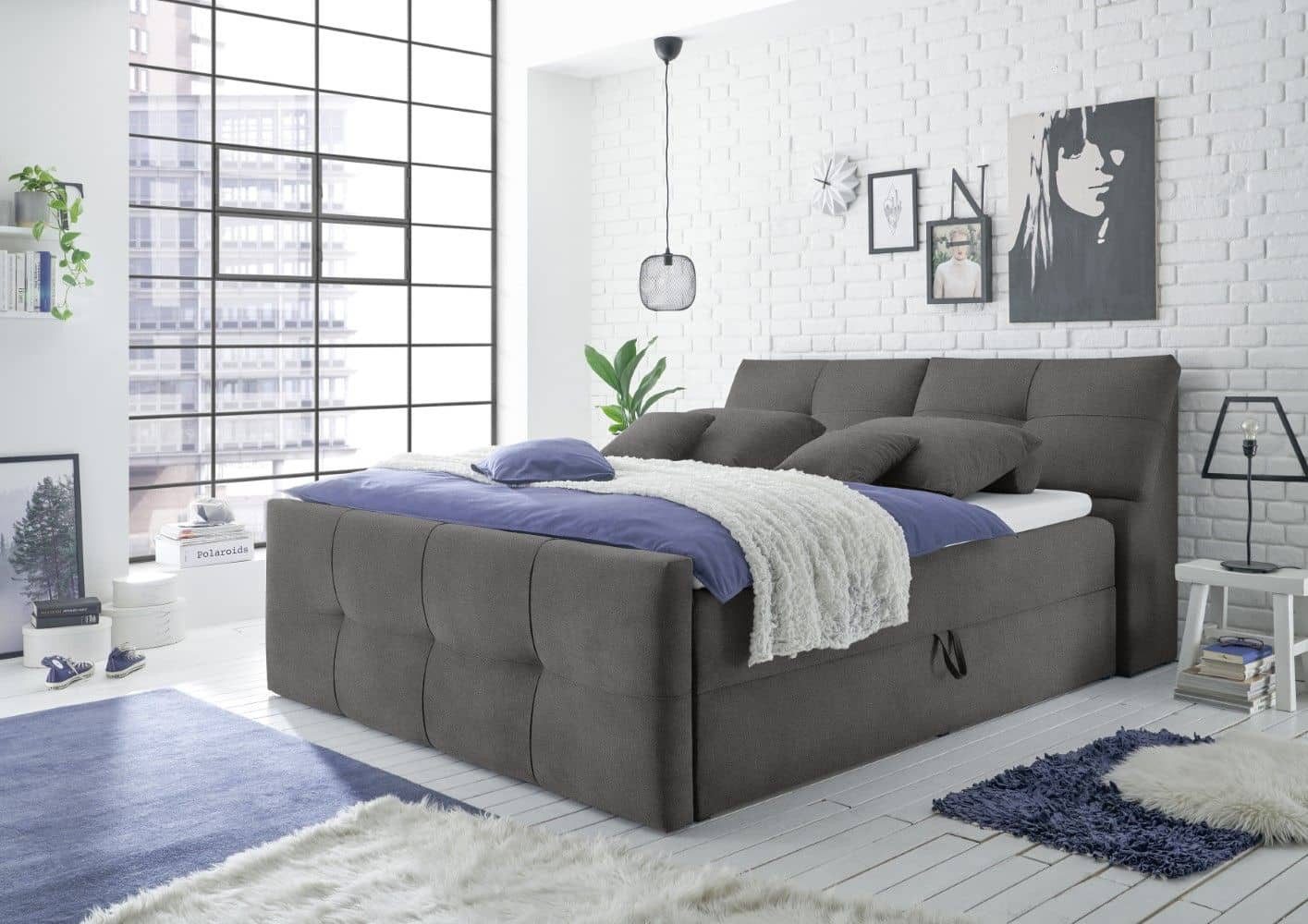 ED EXCITING DESIGN Boxbett Redmond 160/180x200 + Bettkasten, 9Z-Tonnentaschenfederkern-Matratze (Komplettbett inklusive Matratze und Topper), Pflegeleichte Mikrofaser, 9-Zonen-Matratze, Stauraum, Topper