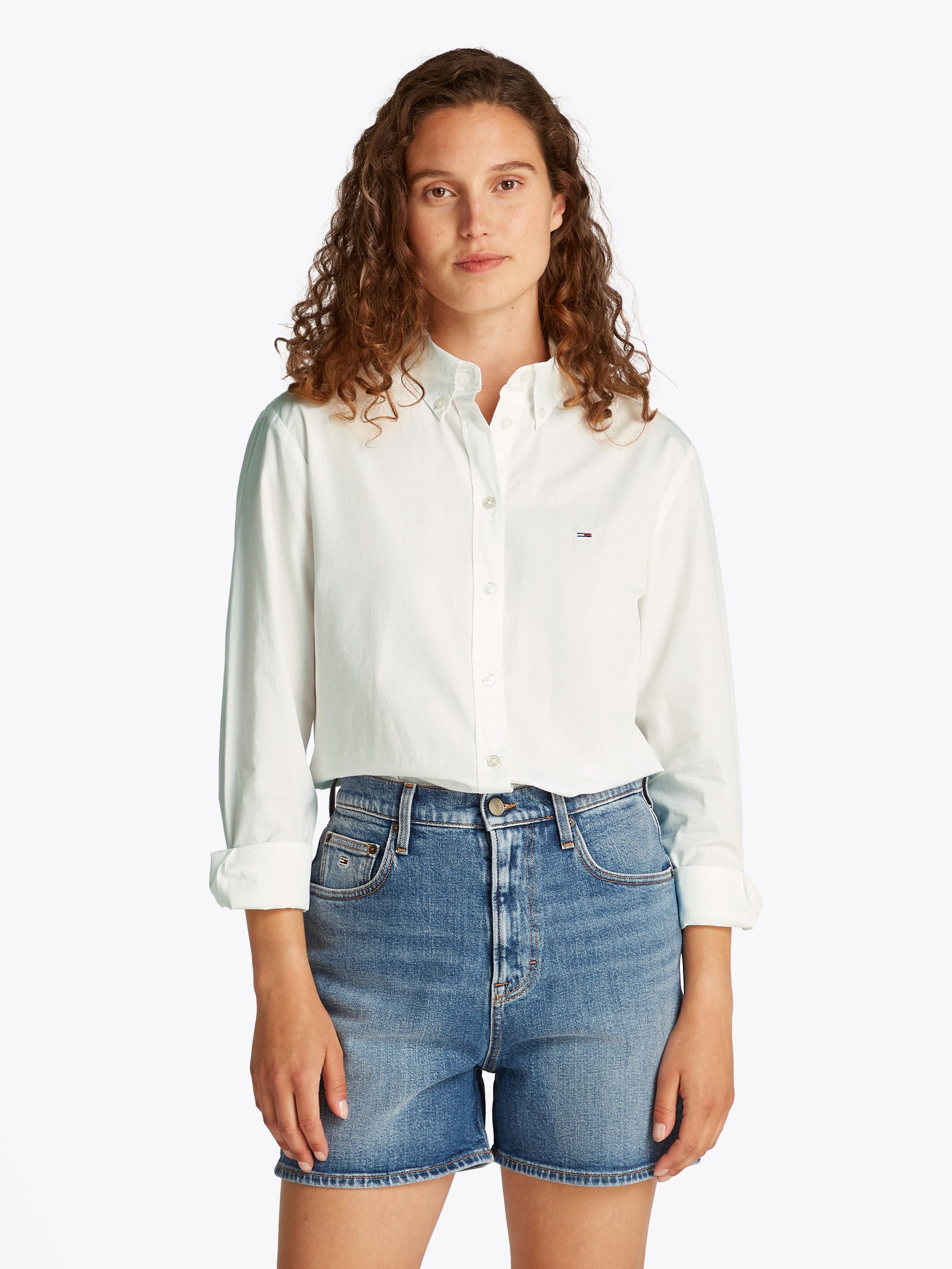 Tommy Jeans Hemdbluse TJW REG PINSTRIPE POPLIN SHIRT mit Nadelstreifen, Log günstig online kaufen