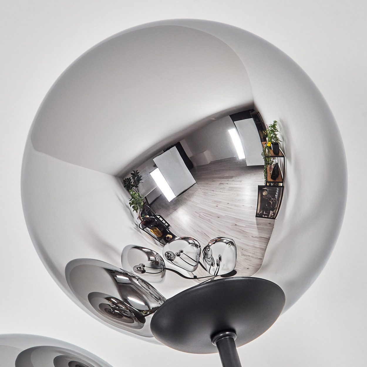hofstein Stehlampe Stehlampe aus Metall/Glas in Schwarz/Chrom/Rauch mit Fußschalter, ohne Leuchtmittel, Stehleuchte im Retro/Vintage-Design mit Glasschirmen (15 cm), E14