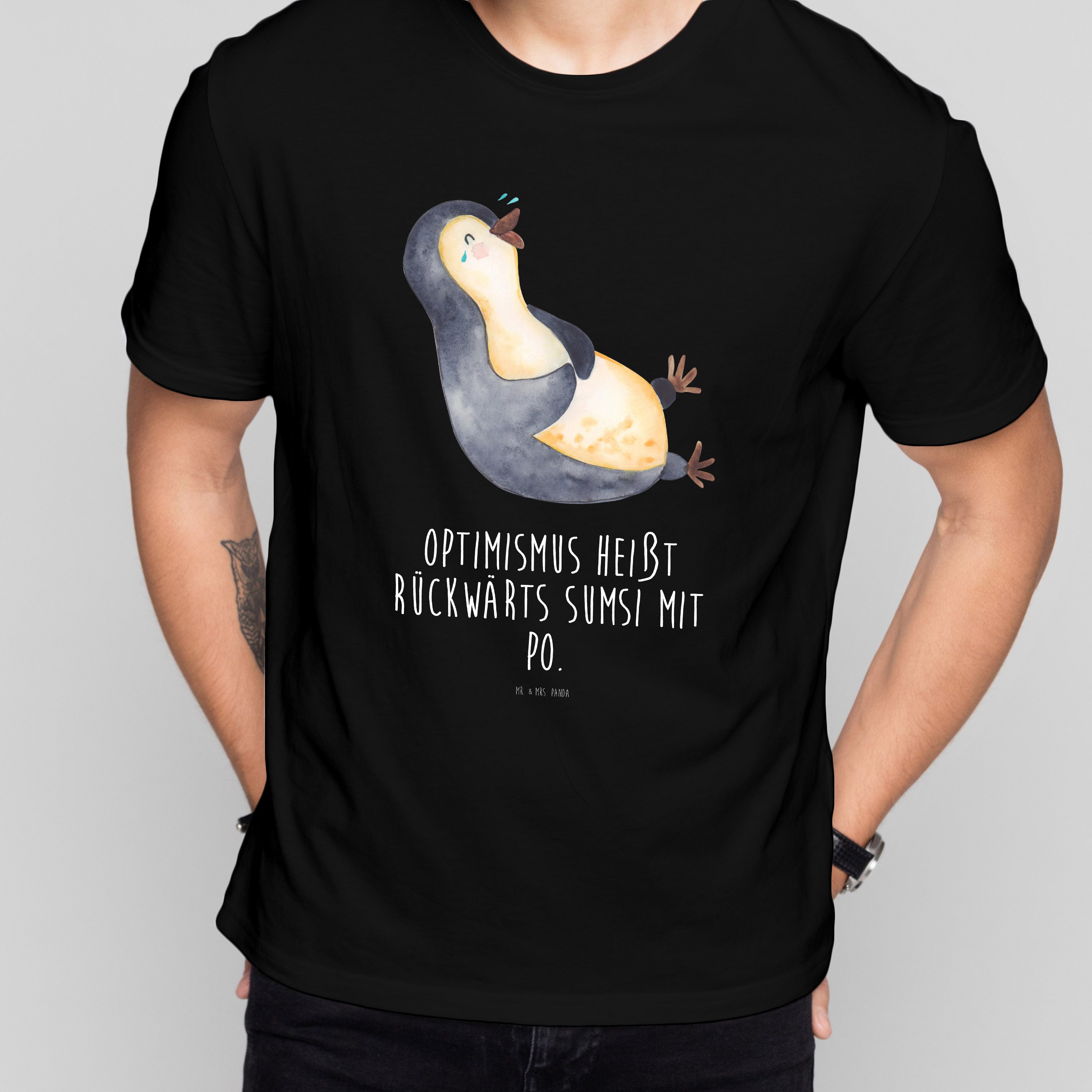 Mr. & Mrs. Panda T-Shirt Pinguin Lachen, S T-Shirt, Schwarz, Funny, Lachen, T-Shirt, Tshirt, m (Packung) Optimismus Statement-Shirt Statementshirt – Bild 5 von 5