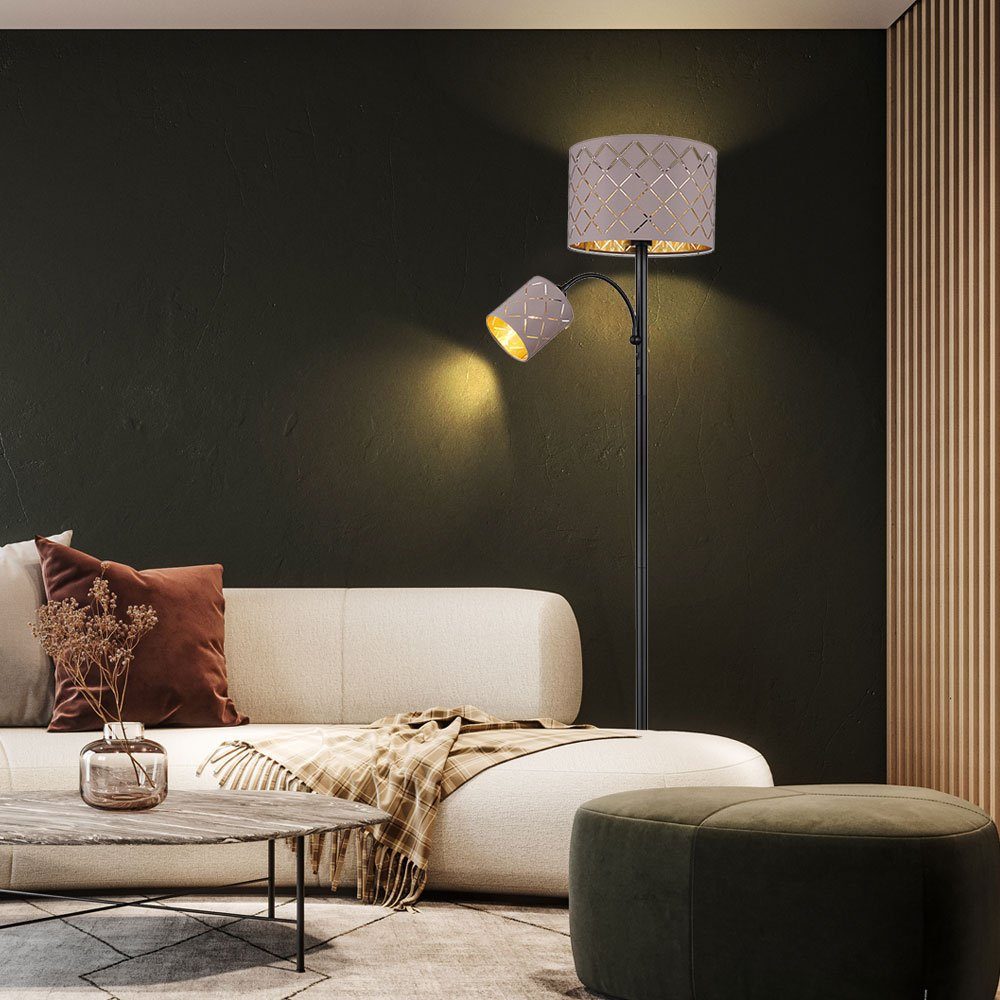 Globo Stehlampe, Leuchtmittel Stehlampe LED schwarz grau 162 H inklusive, Textilschirm Wohnzimmerleuchte cm