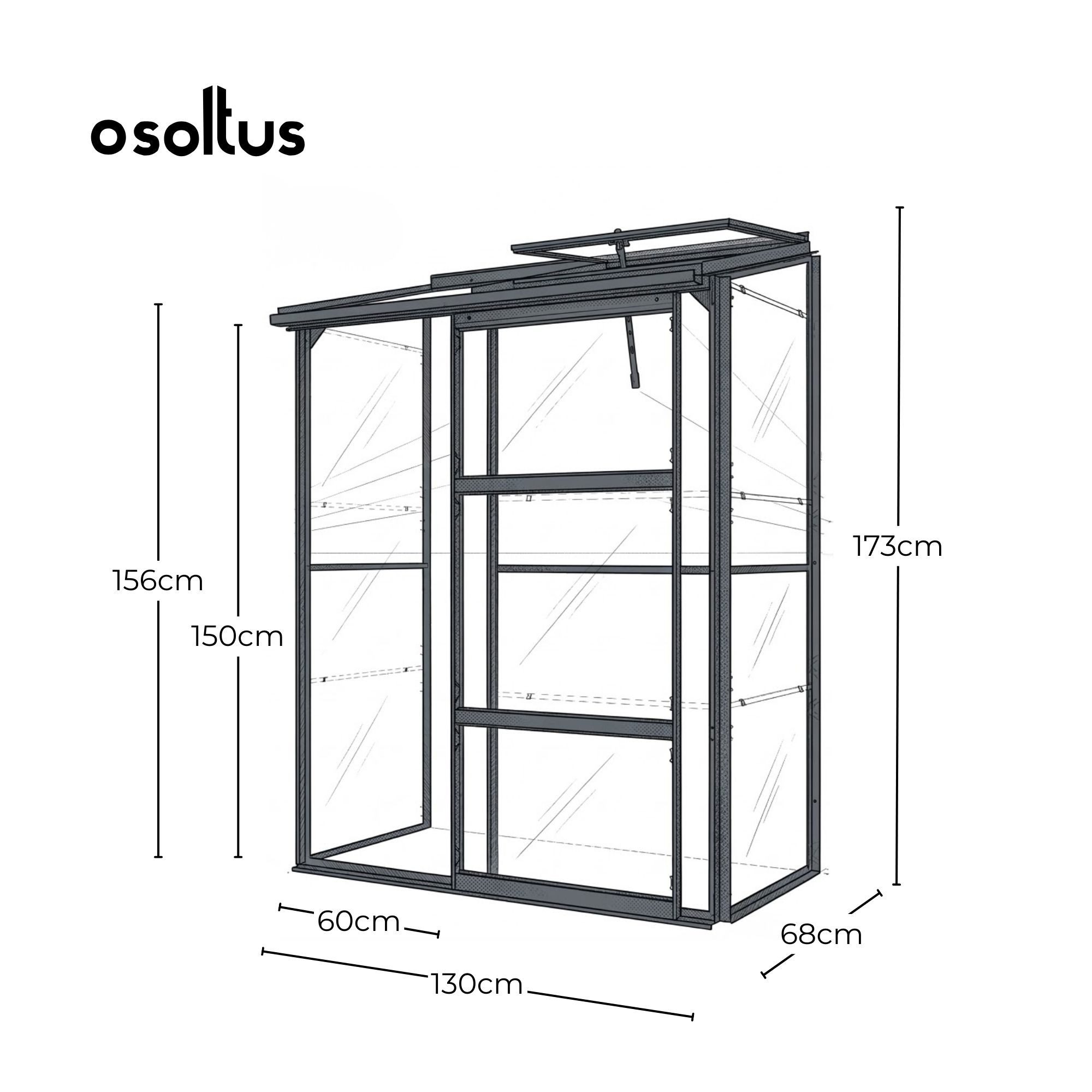 osoltus Gartenhaus osoltus Premium Anlehngewächshaus Gewächshaus Echtglas Schwarz