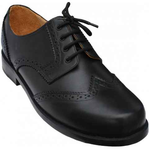 German Wear LS001 Black Schnürschuh Business Schuhe Brogue mit Ledersohlen echtleder Schwarz