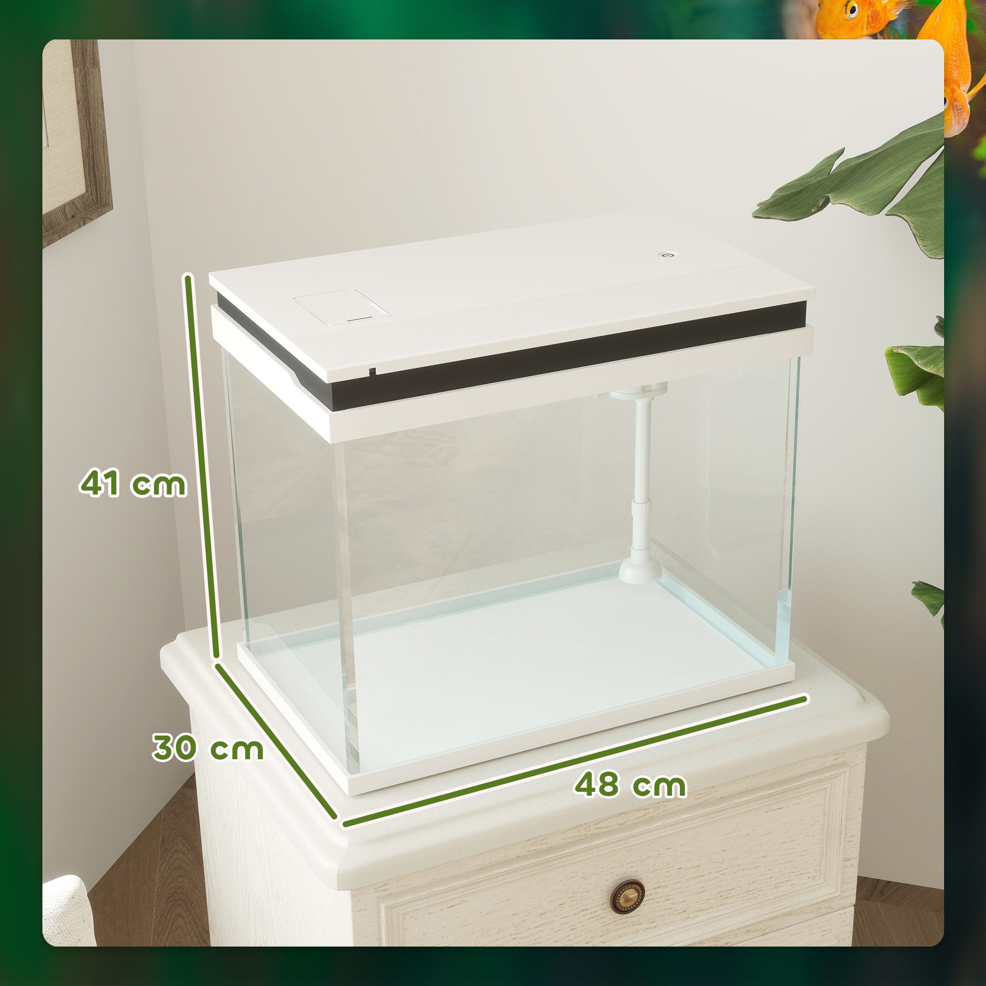 PawHut Aquarium Einsteigerbecken mit Pumpe, für verschiedene Fischarten, 48 x 30 x 41 cm