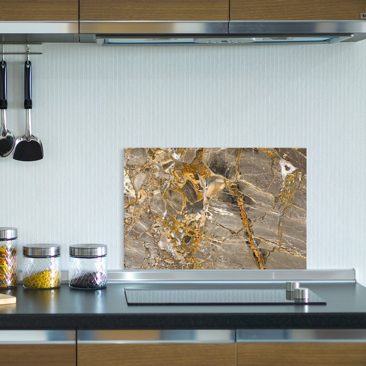 Marmor cm - Küchenrückwand Alu-Dibond queence - (1-tlg), Optik & Herd Spritzschutz - Spüle, Gold 60x40x0,3 für Wandschutz Herdspritzschutz - Hitzebeständig