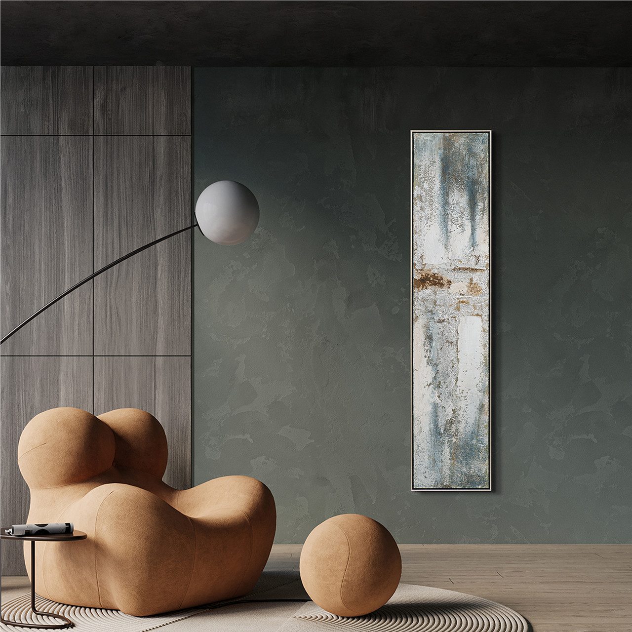 ArtUniverse Gemälde Schlanke Textur Komposition Silbernes Leuchten 29 x 129 cm, Abstrakt