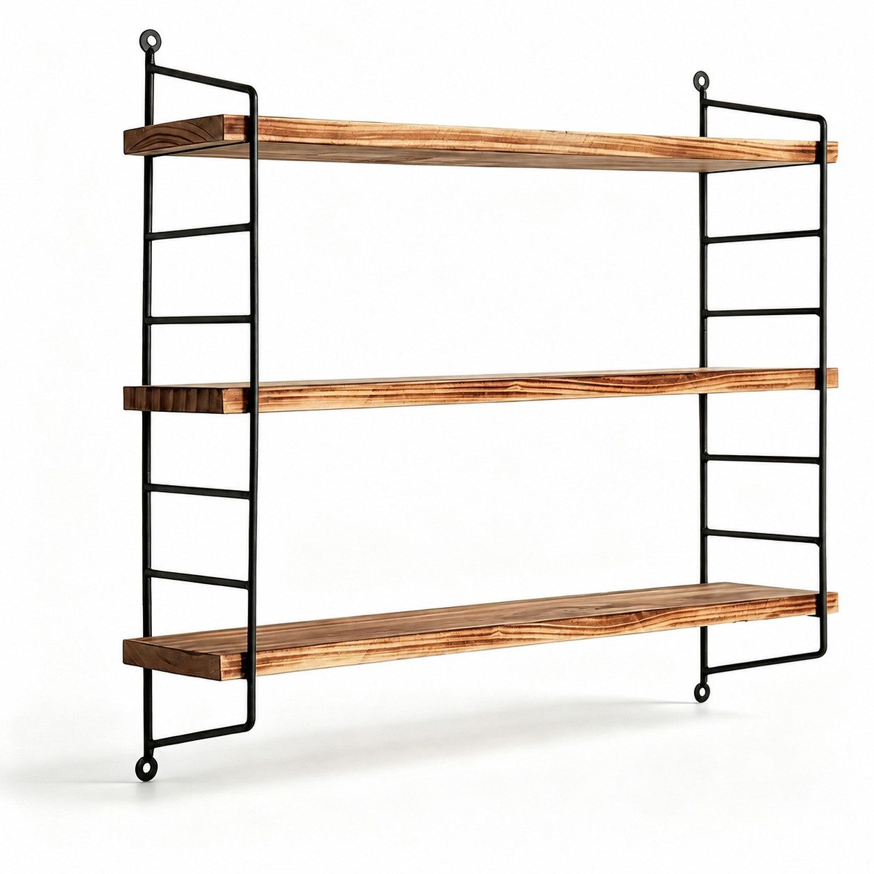 GLIESE POWER Wandregal 3-stufig – 57,8x22,5 cm, Stahl, stabil & stilvoll für Wohnzimmer, 17-tlg., Platzsparend, 5 kg Tragkraft, Massivholz & Metall – vielseitig.