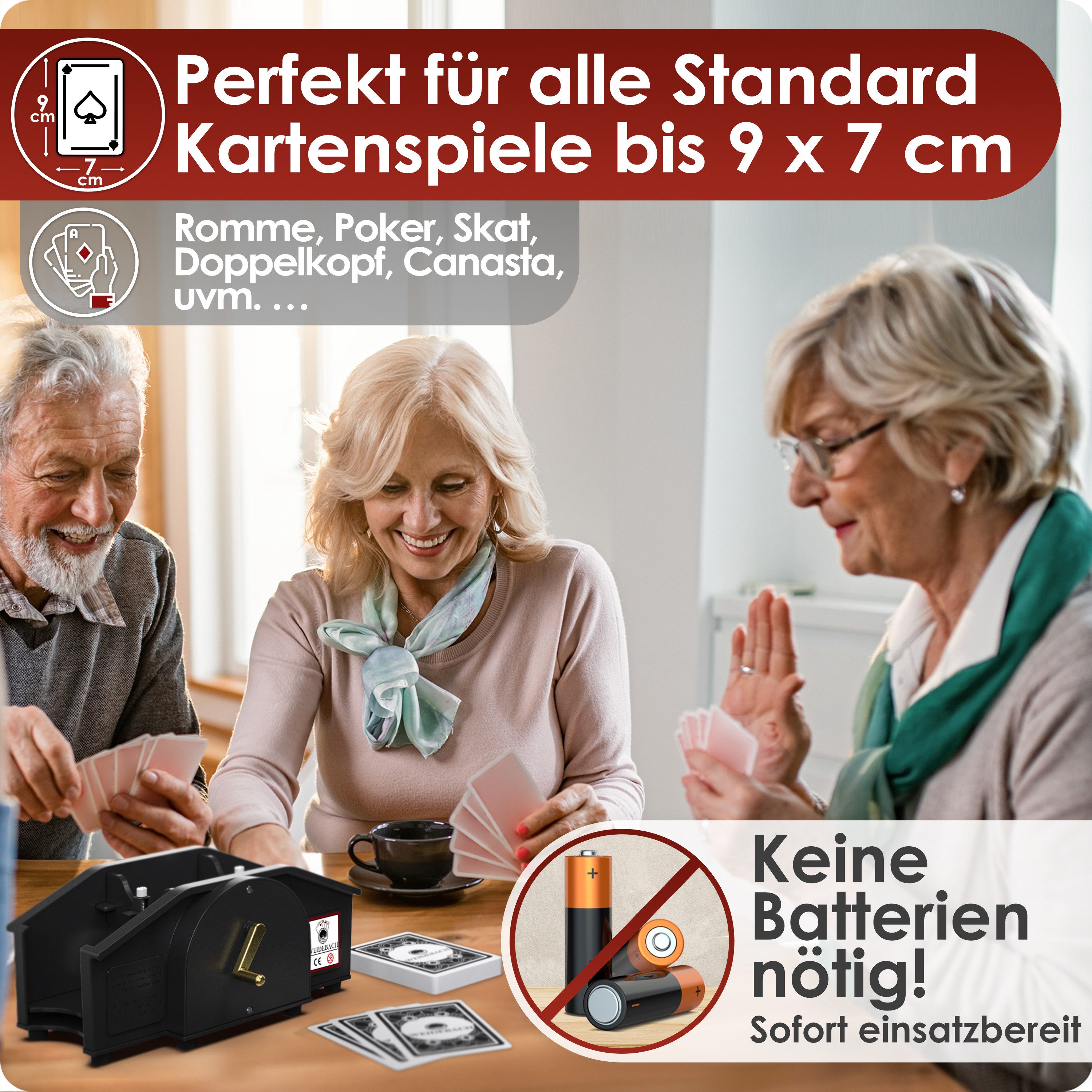 WEIDEBACH Spiel Kartenmischmaschine mit goldener Kurbel inkl. 2x Kartenspiel