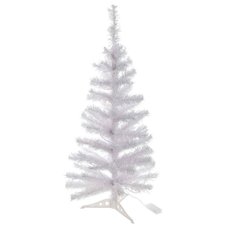 BONETTI Künstlicher Weihnachtsbaum Künstlicher weißer Weihnachtsbaum mit 20 Lichter, ca. 90 cm hoch, kalt-weiße Lichterkette, PVC Tannenbaum