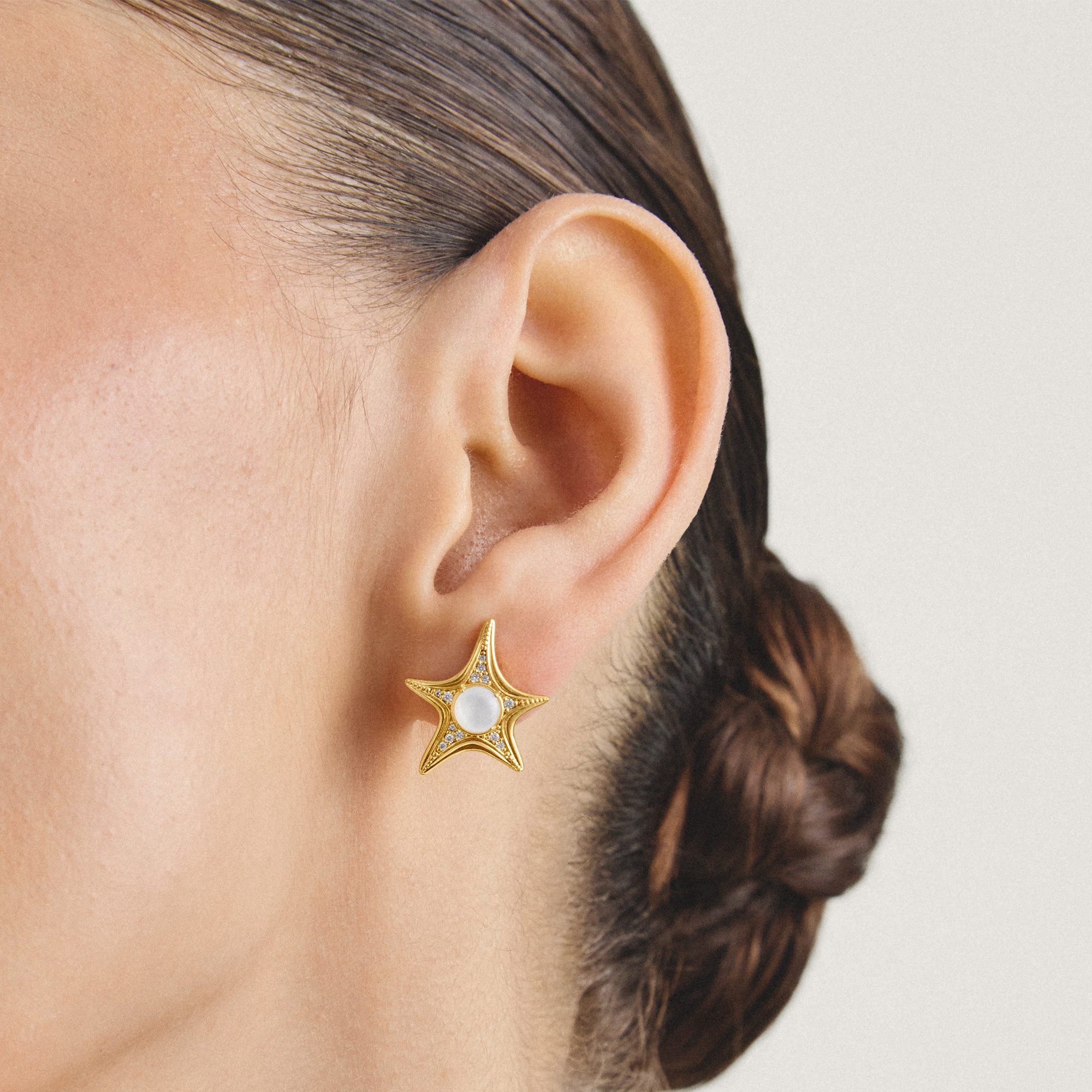 THOMAS SABO Paar Ohrstecker Ohrstecker Seestern-Design gelbgoldfarben, mit Zirkonia (synth) - mit Perlmutt