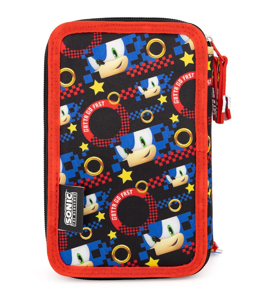 TOP! Federmäppchen Sonic the Hedgehog - Mäppchen Federmappe, 42 Teile, 3-fach gefüllt, (42-tlg., Jungen), Reißverschluss