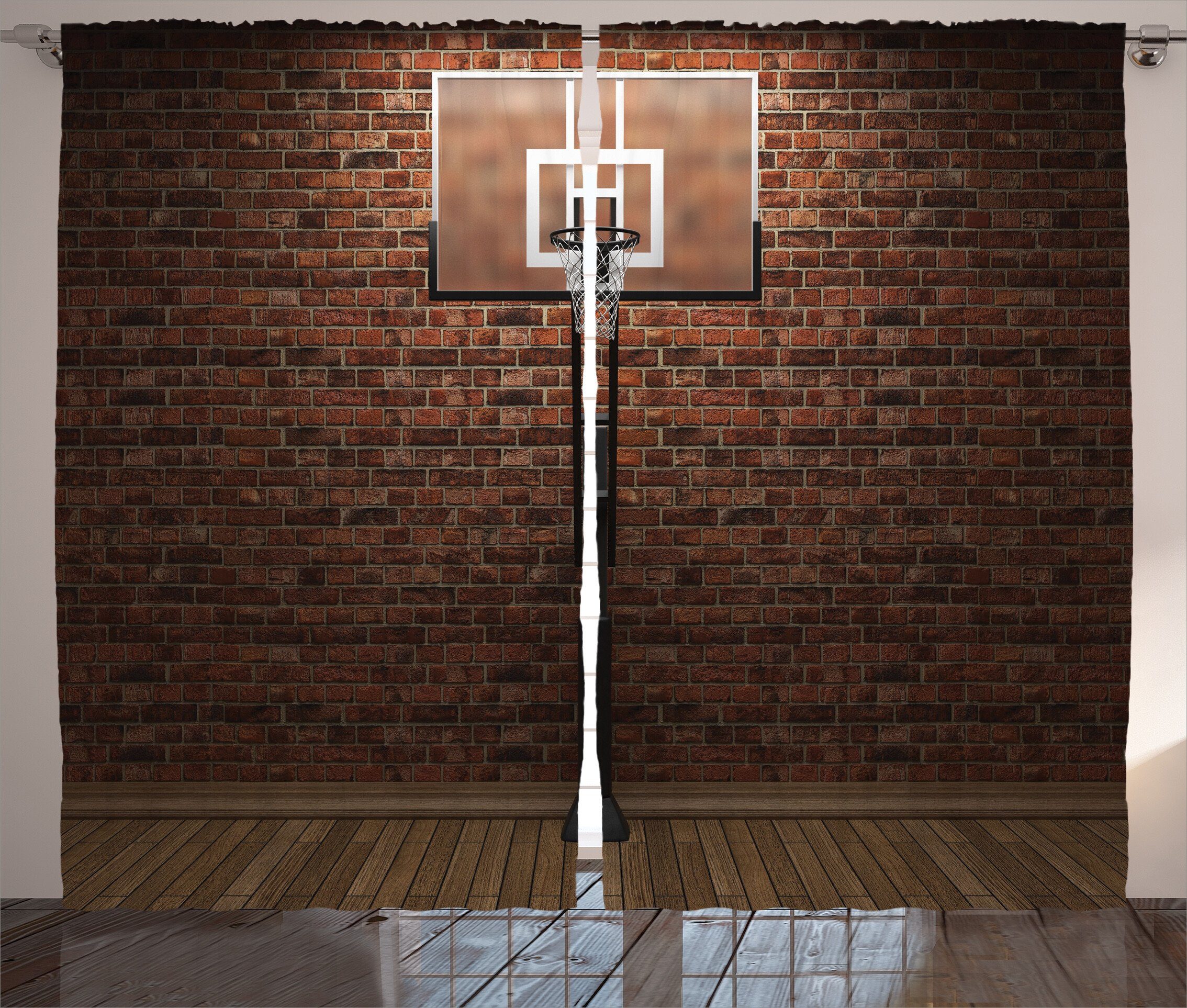 Gardine Schlafzimmer Kräuselband Vorhang mit Braun Abakuhaus, und Schlaufen Field Sports Basketball Haken