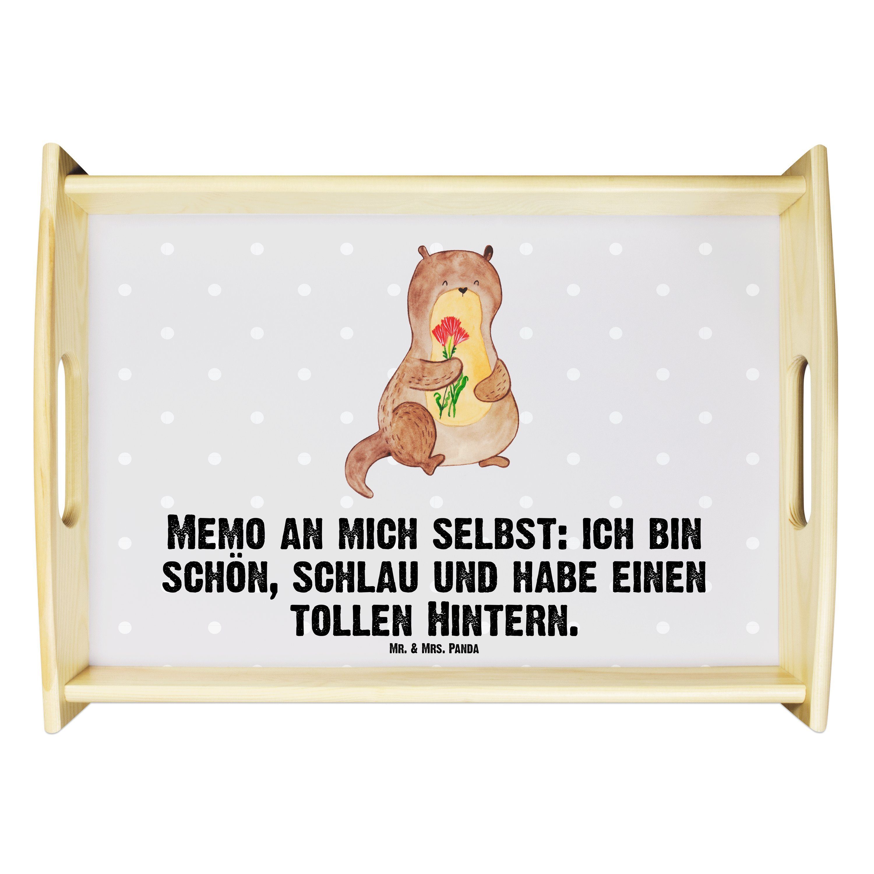 Mr. & Mrs. Panda Tablett Grau lasiert, Geschenk, Seeotter, (1-tlg) - niedlich, Pastell Küc, Echtholz - Blumenstrauß Otter
