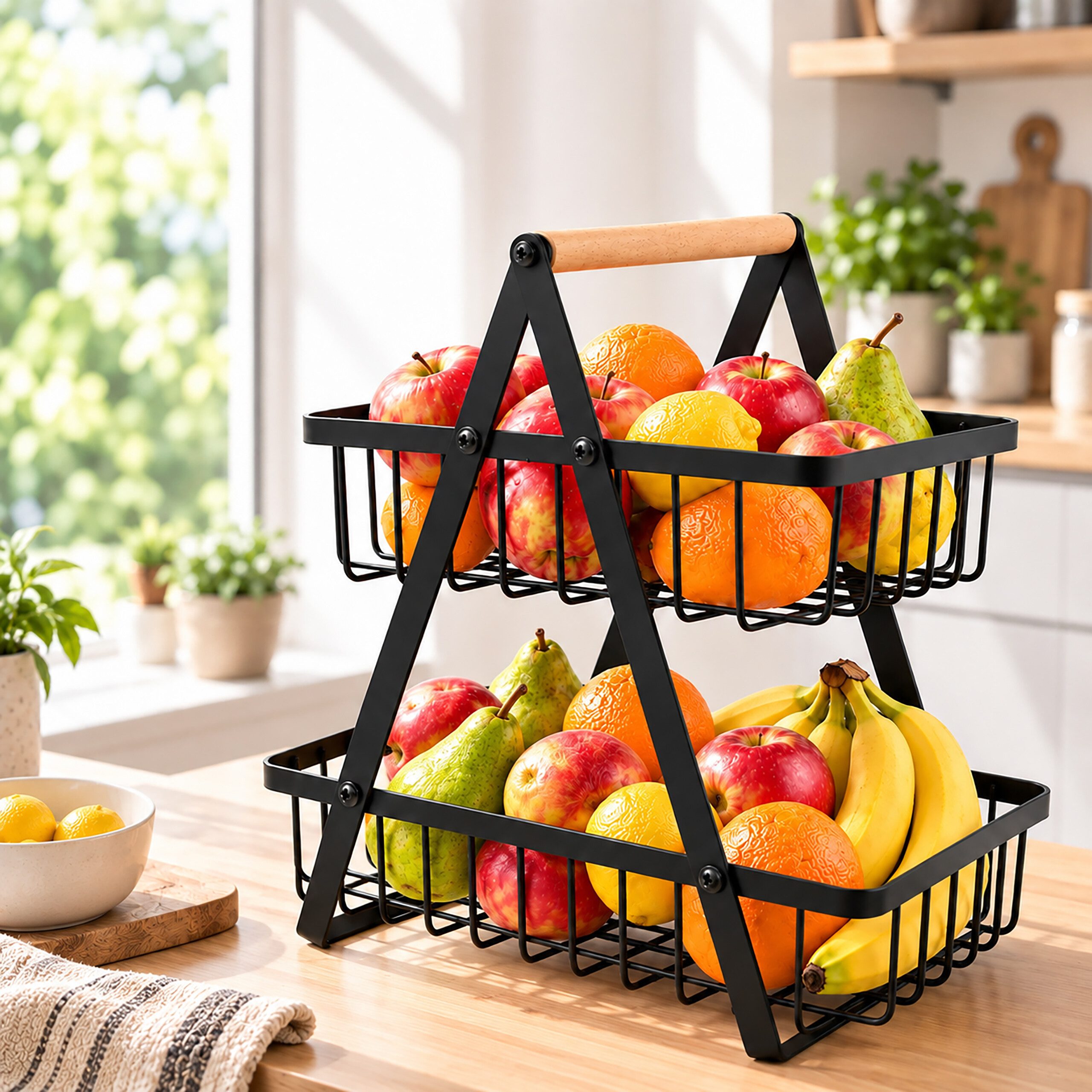relaxdays Etagere Obst Etagere 2 Etagen, Eisen, (1-tlg), schwarz – Bild 2 von 5