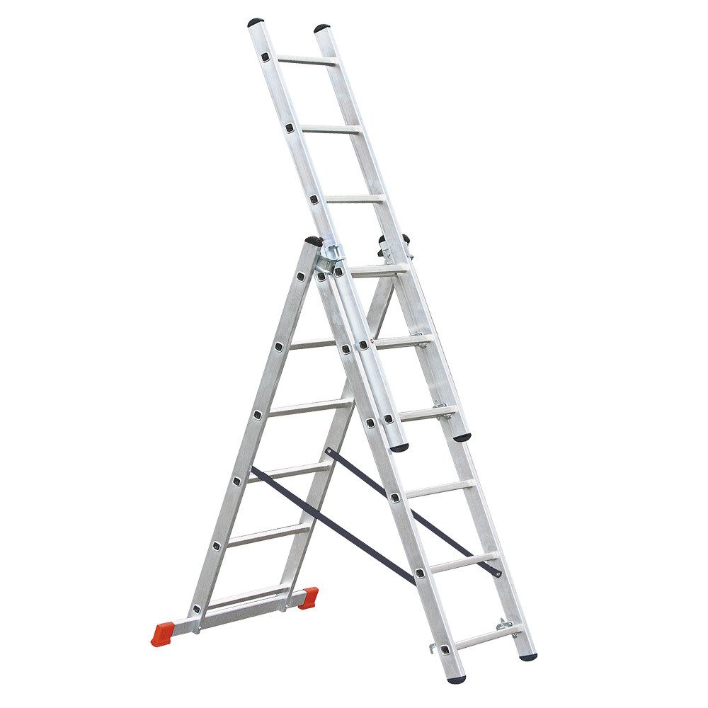 BRB-Lagertechnik Vielzweckleiter Aluminium-Vielzweck-Leiter mit 3x 6 Sprossen, Sehr stabile Profi-Leiter für vielseitige Anwendungen