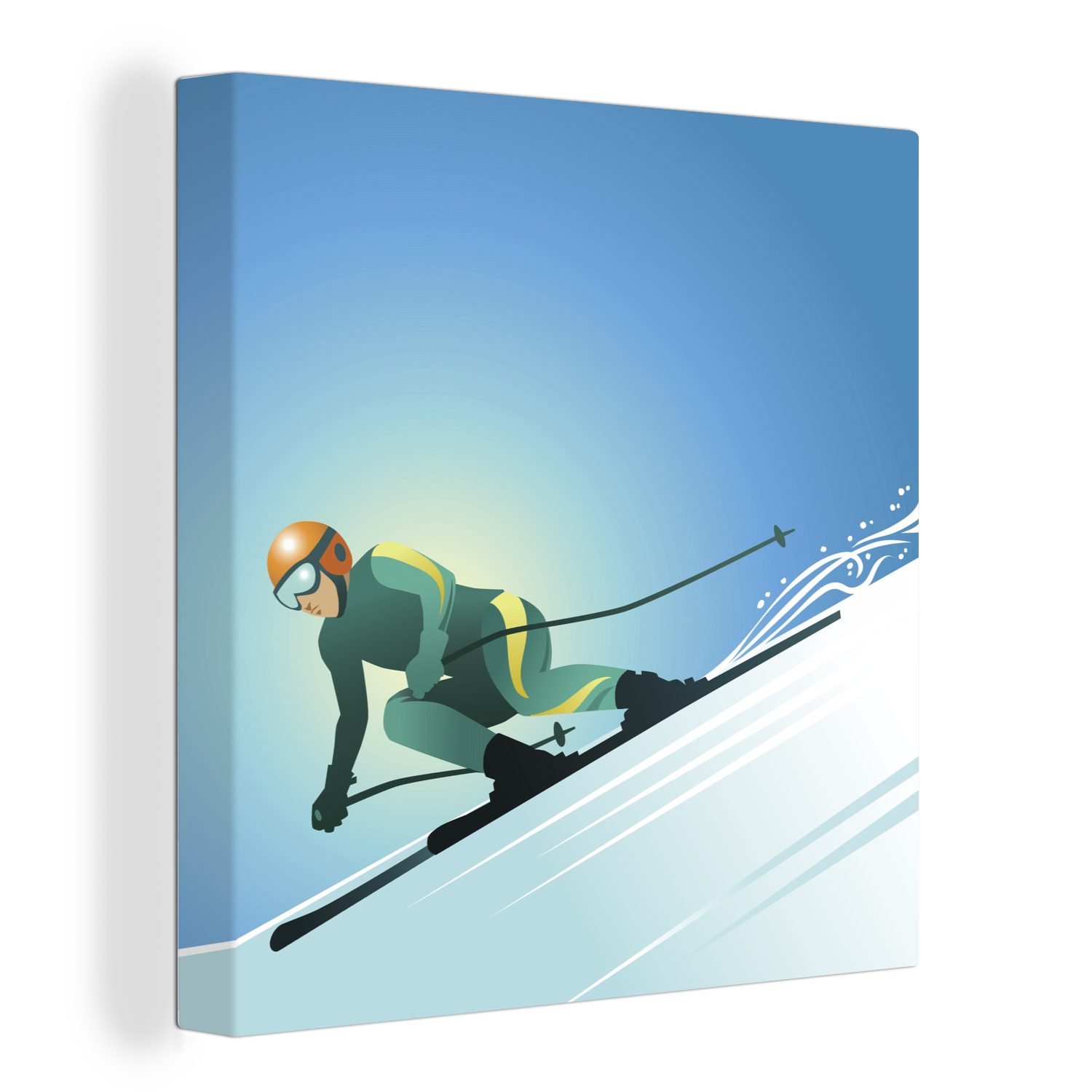 OneMillionCanvasses® Leinwandbild Illustration eines Skifahrers auf einer steilen Piste, (1 St), Leinwand Bilder für Wohnzimmer Schlafzimmer | Leinwandbilder