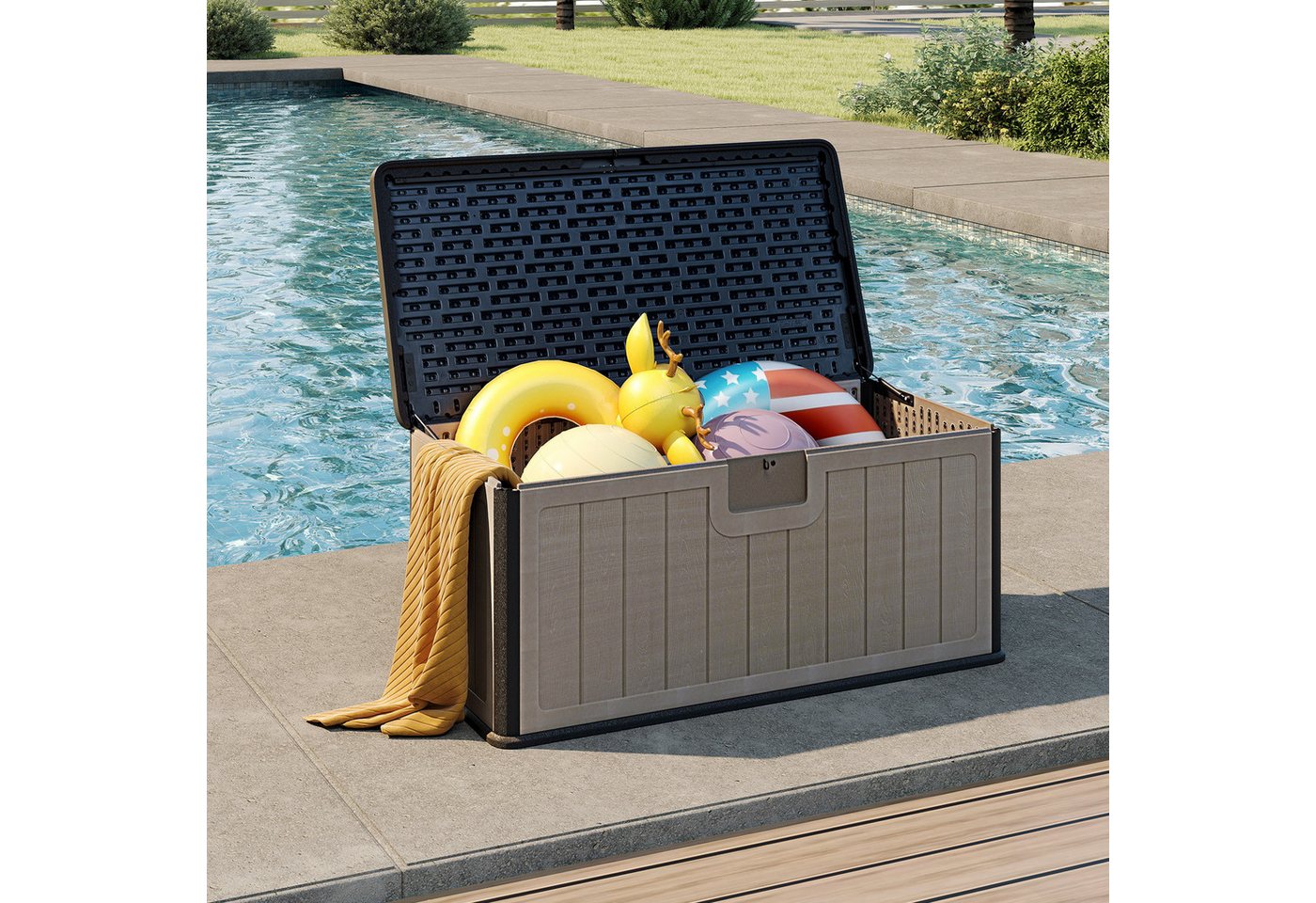 Thumbnail - COSTWAY Auflagenbox, 378L Terrassenbox wasserfest mit abschließbarem Deckel