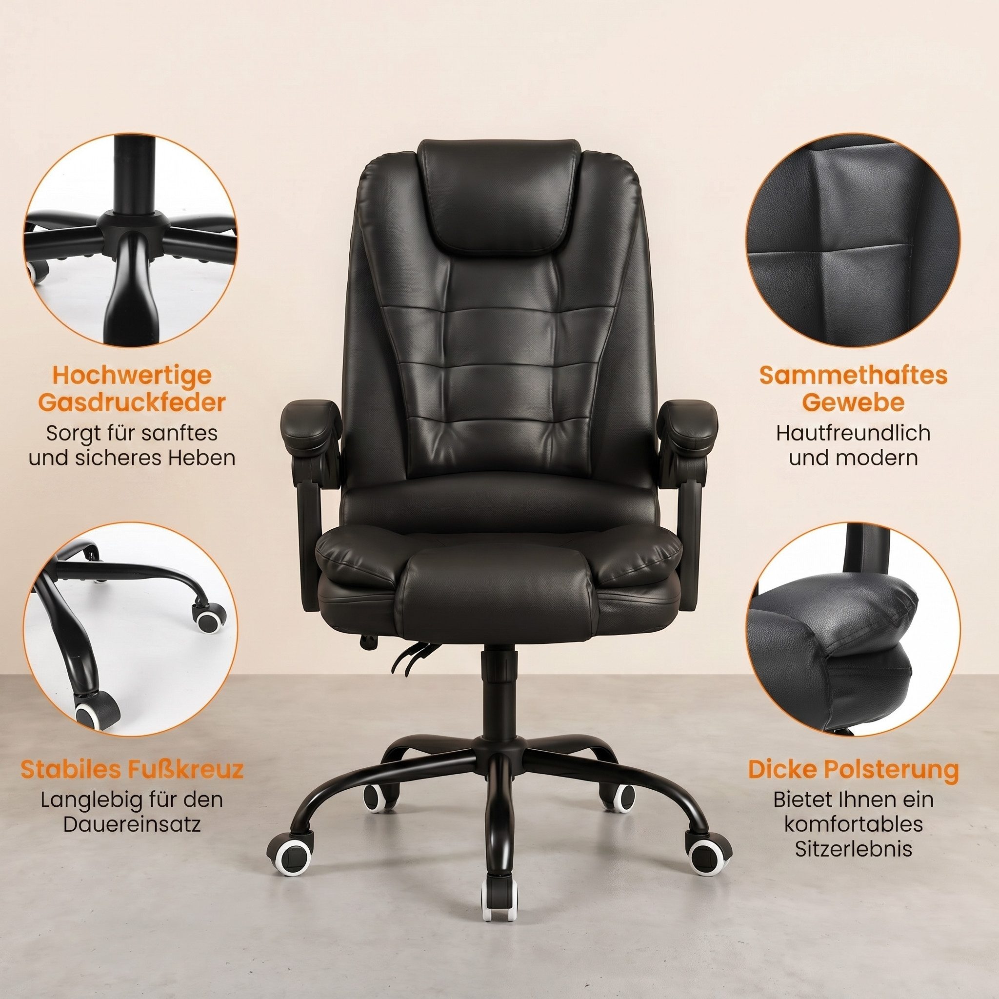 oyajia Bürostuhl Ergonomischer Bürostuhl Massage Chefsessel Drehstuhl Gaming Büro Stuhl (Bürostuhl mit extra Polsterung Home Office Chair im Lederoptik-Design), – Bild 3 von 5