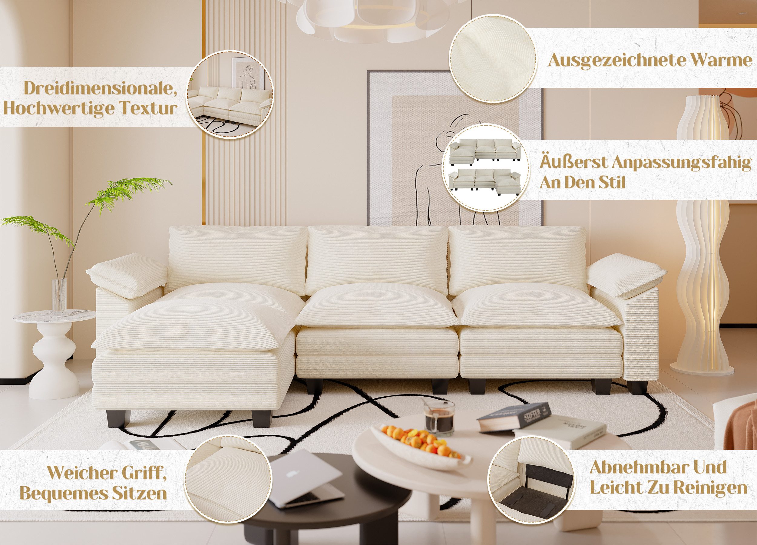 GUNJI Sofa L-förmiges Ecksofas im Wohnzimmer günstig online kaufen