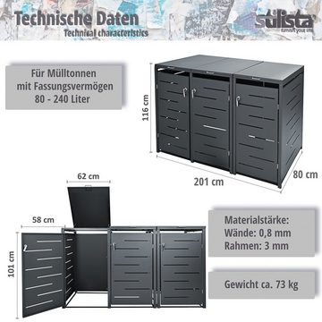 STILISTA Mülltonnenbox Mülltonnenverkleidung Mülltonnenhaus Müllbox, aus pulverbeschichtetem Metall für 3 Mülltonnen je 240 Liter, Farbwahl