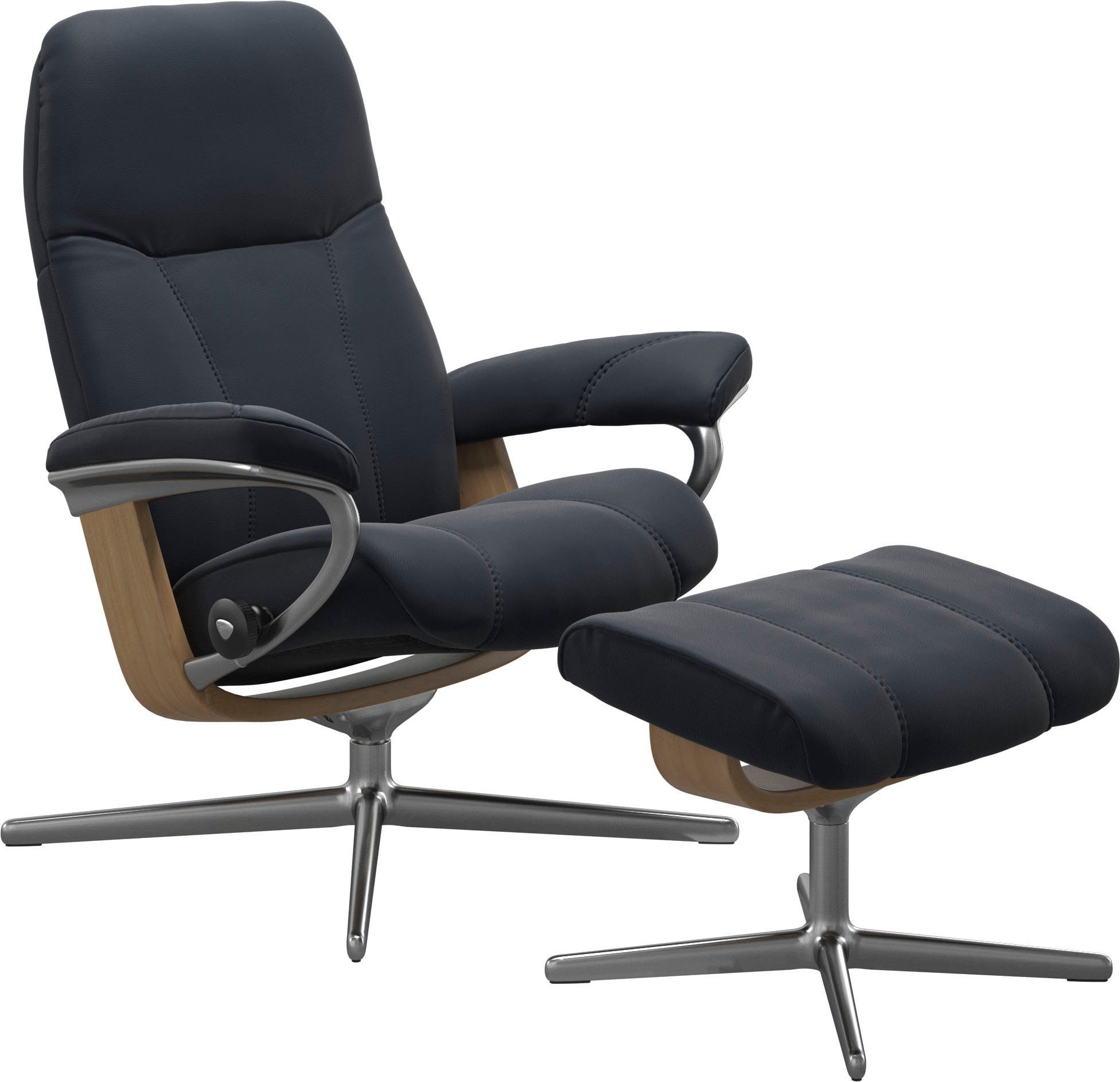 Stressless® Relaxsessel M mit mit Eiche Base, L, (Set, mit & Hocker, Relaxsessel Hocker), Consul Größe Cross Holzakzent S