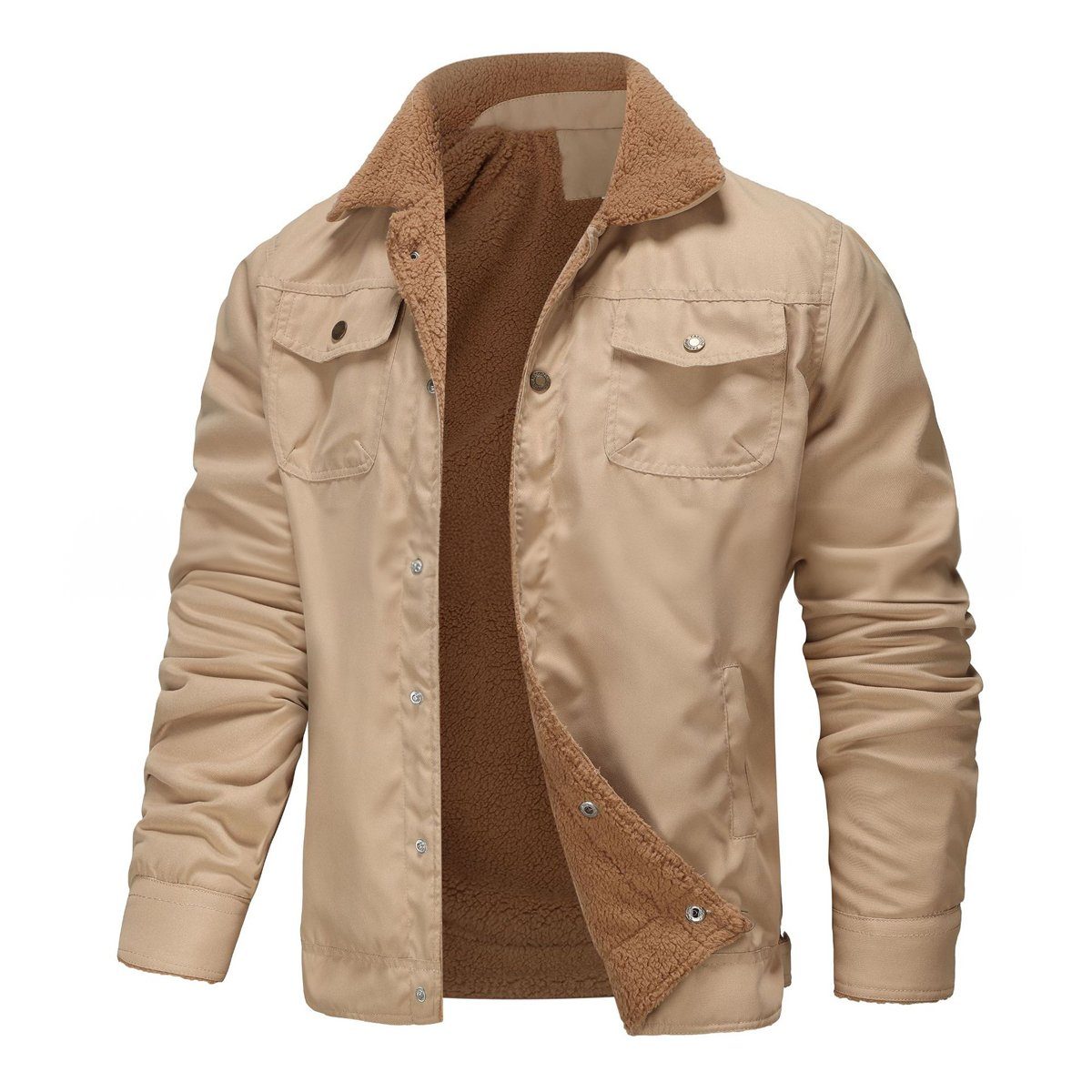 DOPWii Fleecejacke Herbst- und Winter Helles Khaki Fleecejacke,Arbeitsstil,modisch,lässig,Jacke Herren