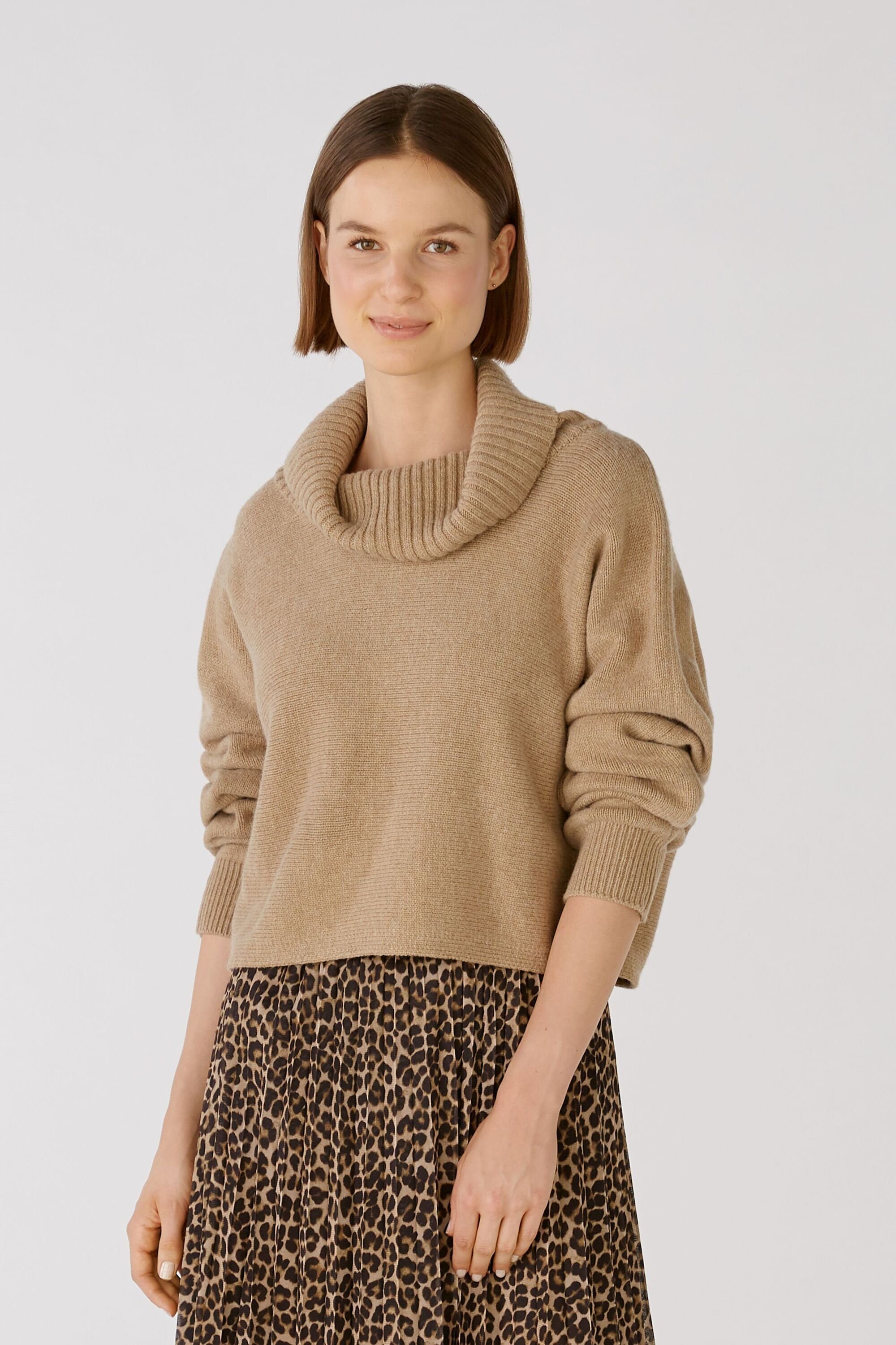 Wollmischung camel Pullover Oui Strickpullover
