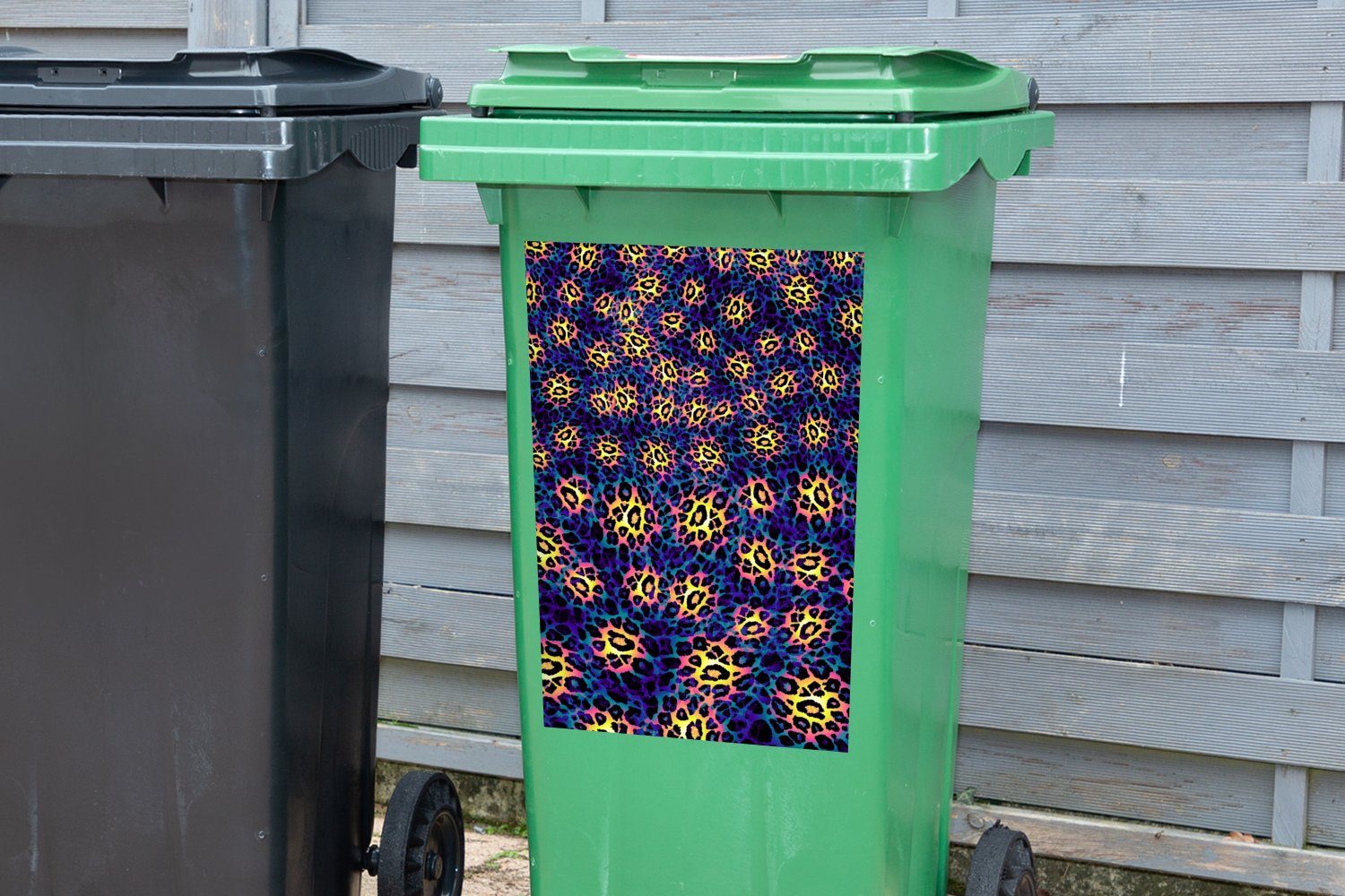 St), MuchoWow Mülleimer-aufkleber, Wandsticker (1 - - Sticker, Pantherdruck Abfalbehälter Mülltonne, Muster Container, Gelb