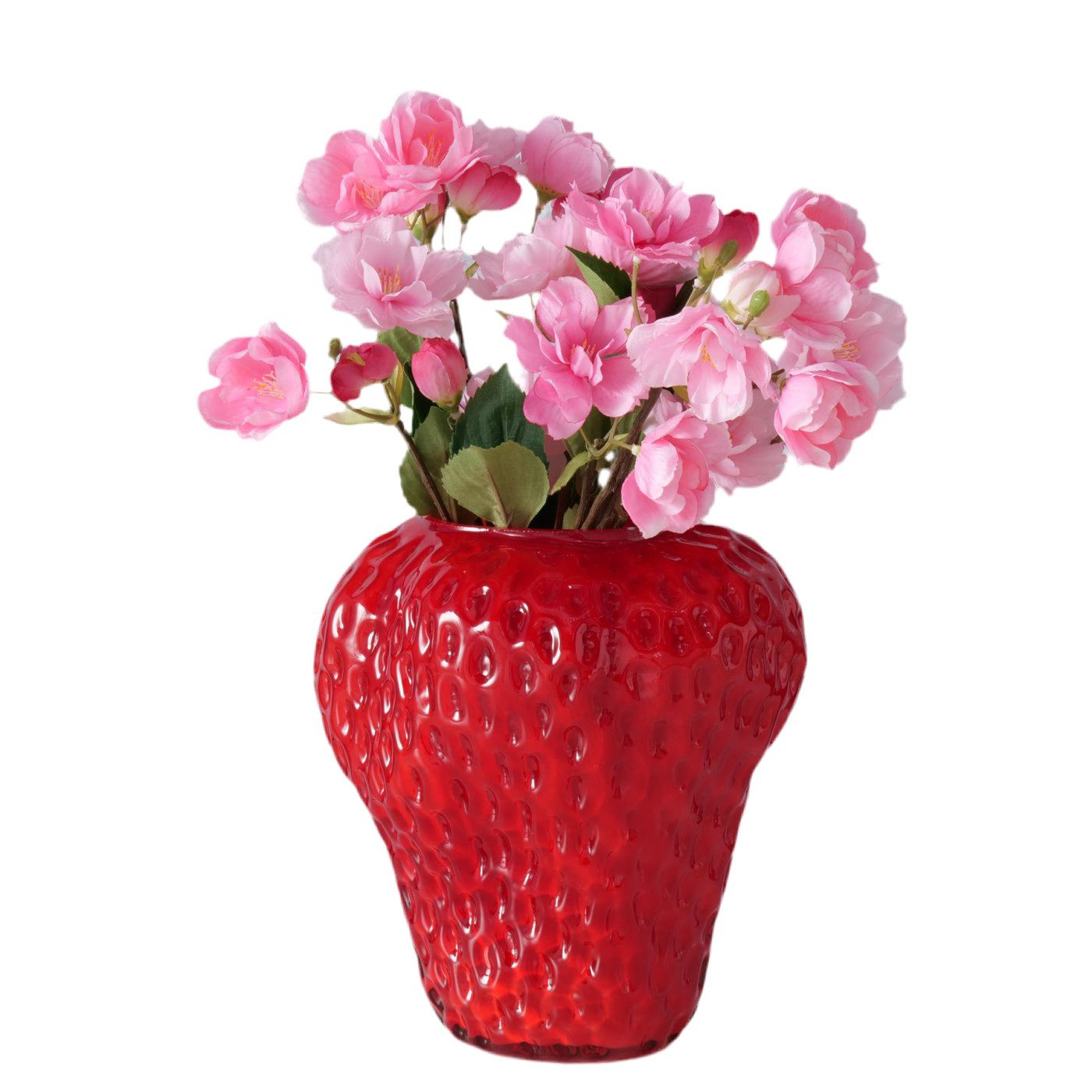 Tischvase Glasvase BerryGlow Erdbeeroptik Rot Handgefertigt 20cm