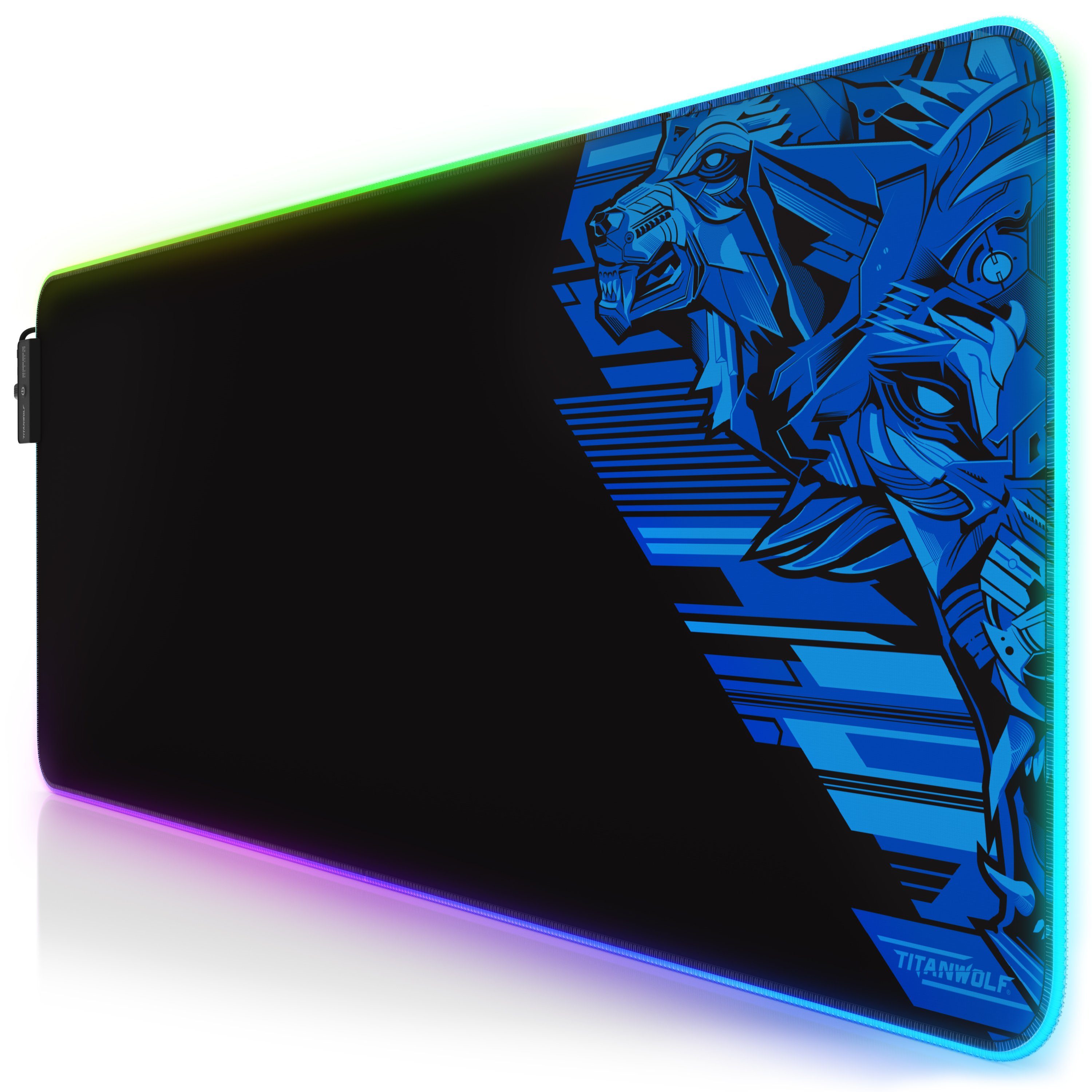 Titanwolf Gaming Mauspad RGB Mousepad 800 x 300 x 3 mm, LED Multi Color XL Tischunterlage (1-St), rutschfest, abwaschbar, Geschwindigkeit & Präzision, Vector Blau